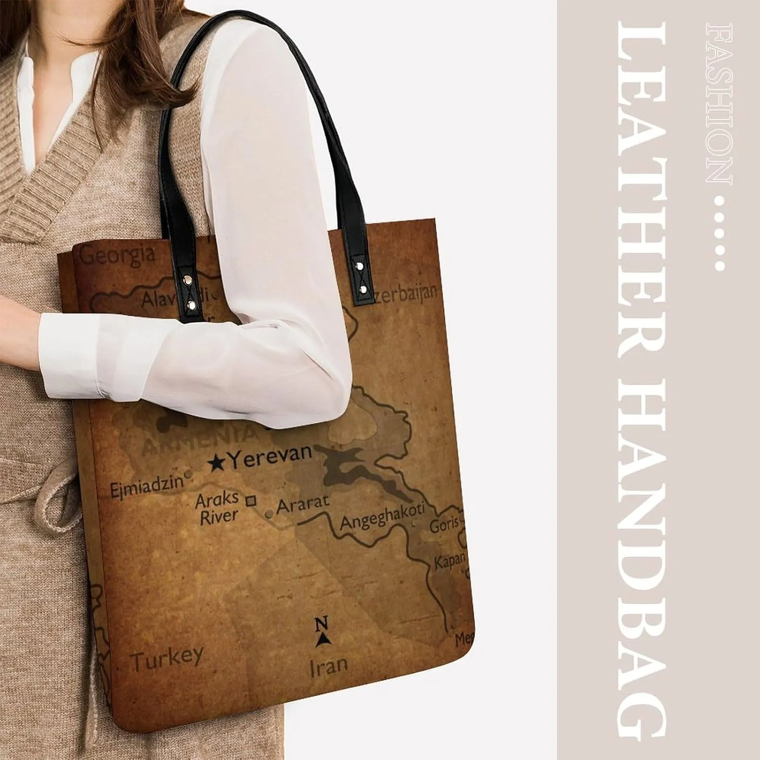 Vintage Maps of Aruba Leather Handbags Shoping Bag Women Large Capacity Beach Bag