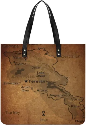 Vintage Maps of Aruba Leather Handbags Shoping Bag Women Large Capacity Beach Bag