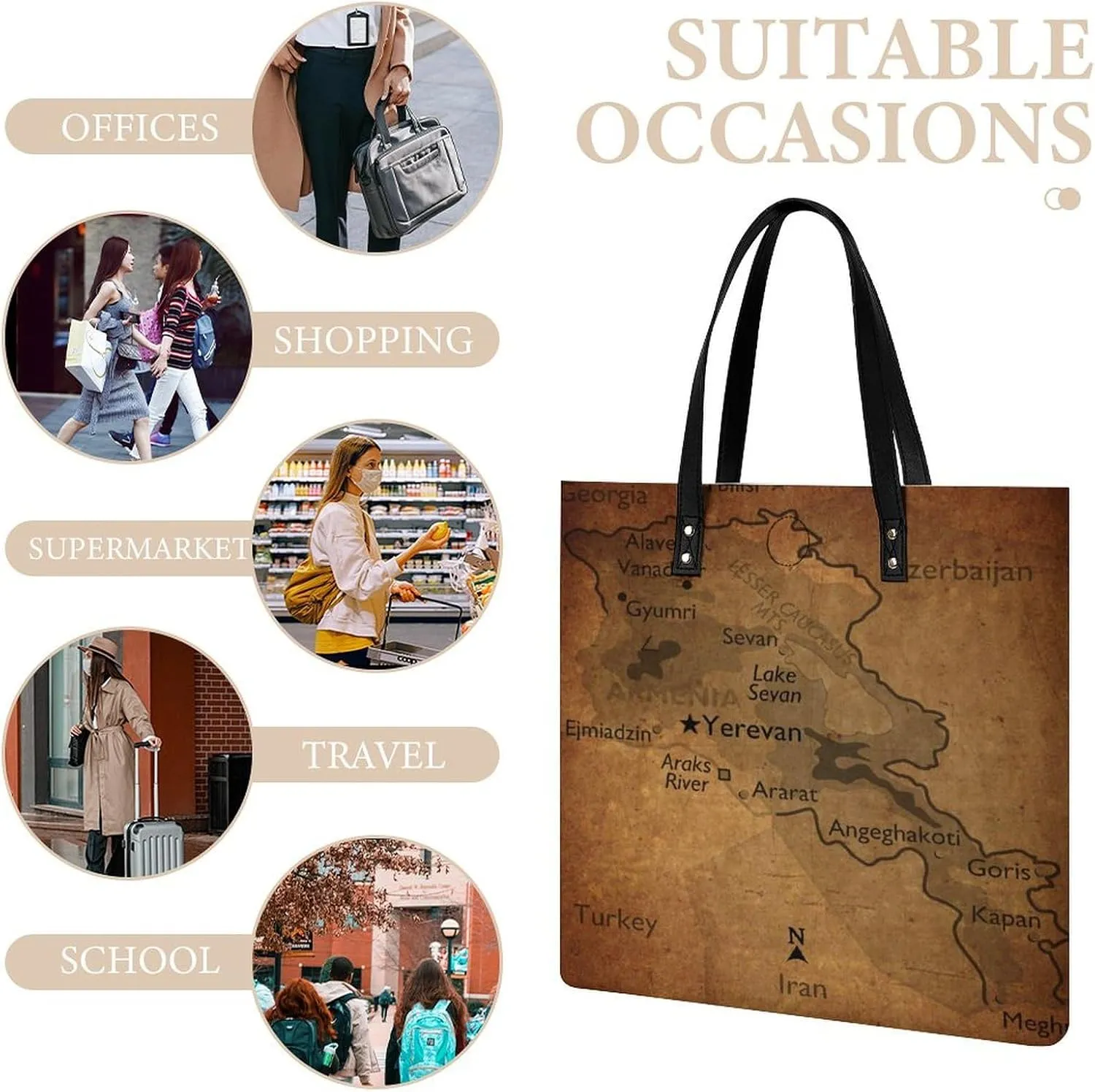 Vintage Maps of Aruba Leather Handbags Shoping Bag Women Large Capacity Beach Bag