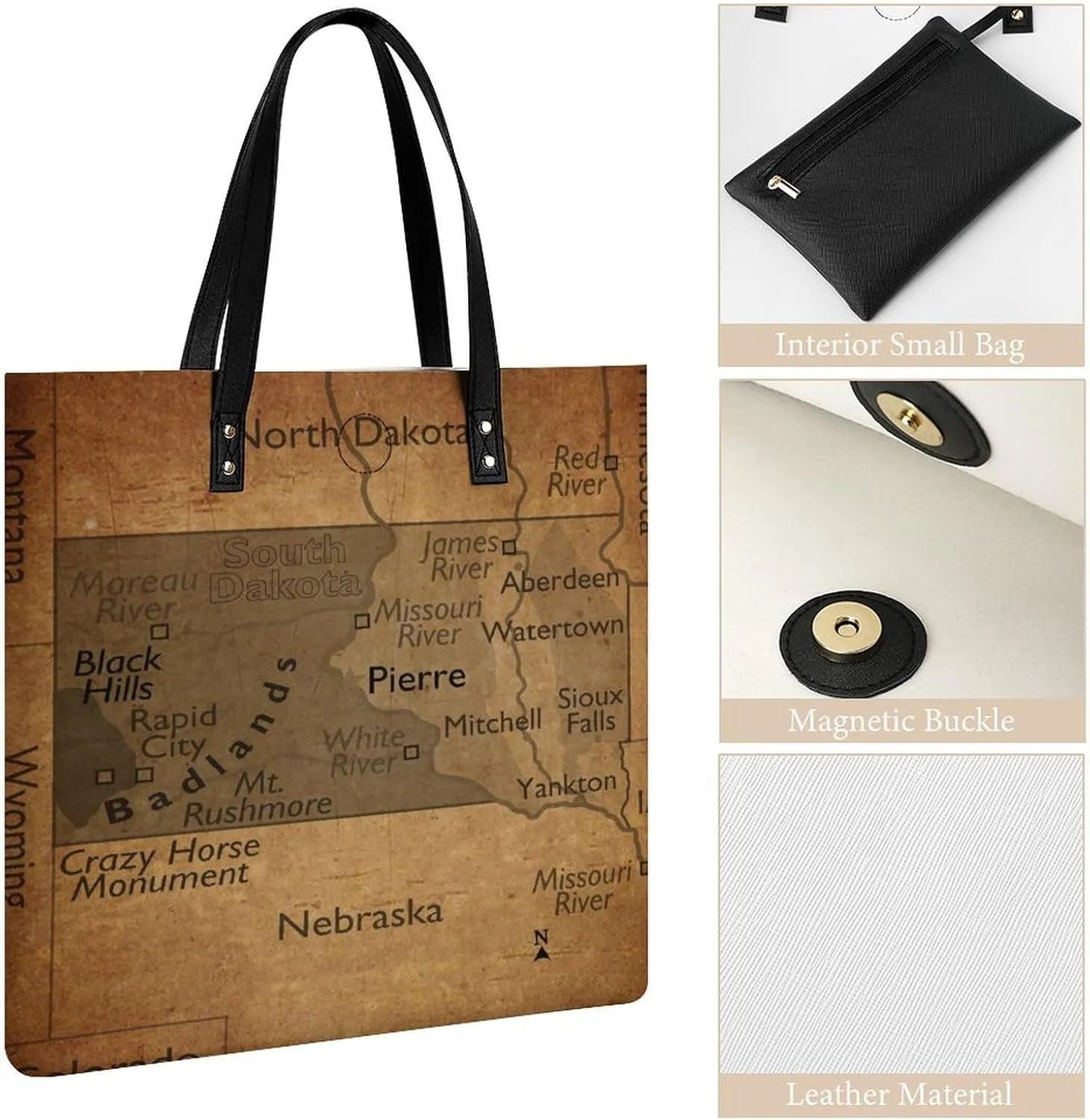 Vintage Maps of New Jersey Leather Handbags Shoping Bag Women Large Capacity Beach Bag