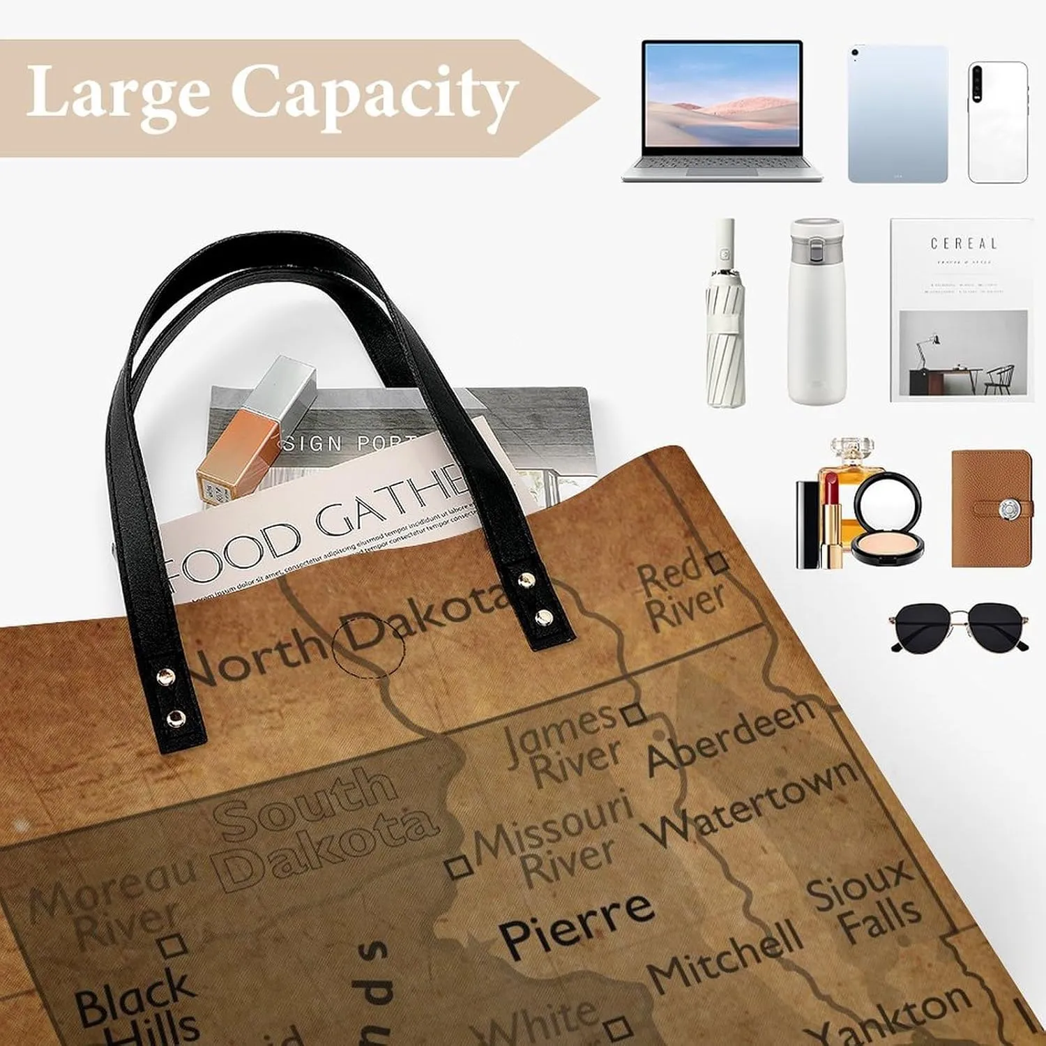 Vintage Maps of New Jersey Leather Handbags Shoping Bag Women Large Capacity Beach Bag