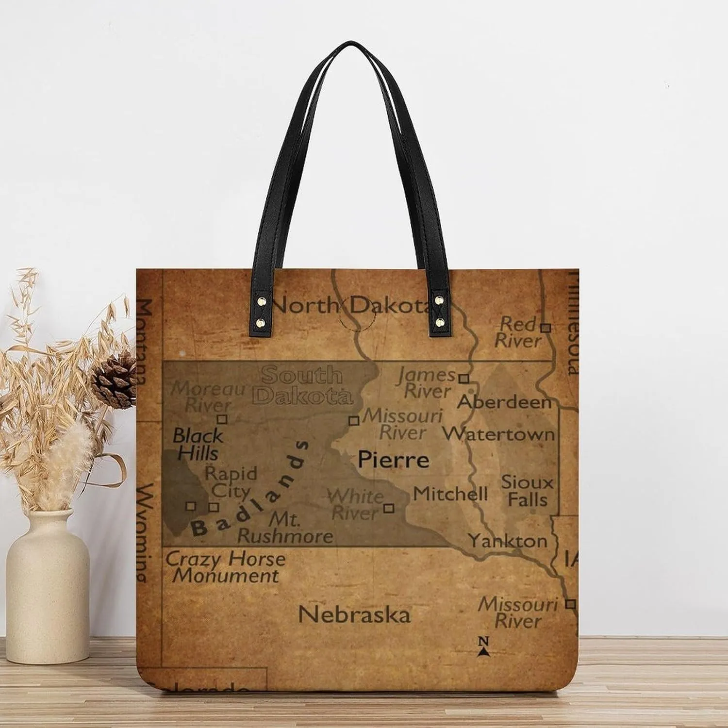 Vintage Maps of New Jersey Leather Handbags Shoping Bag Women Large Capacity Beach Bag