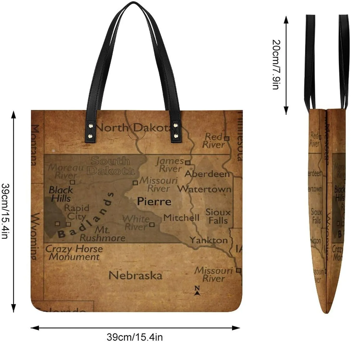 Vintage Maps of New Jersey Leather Handbags Shoping Bag Women Large Capacity Beach Bag