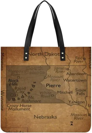 Vintage Maps of New Jersey Leather Handbags Shoping Bag Women Large Capacity Beach Bag