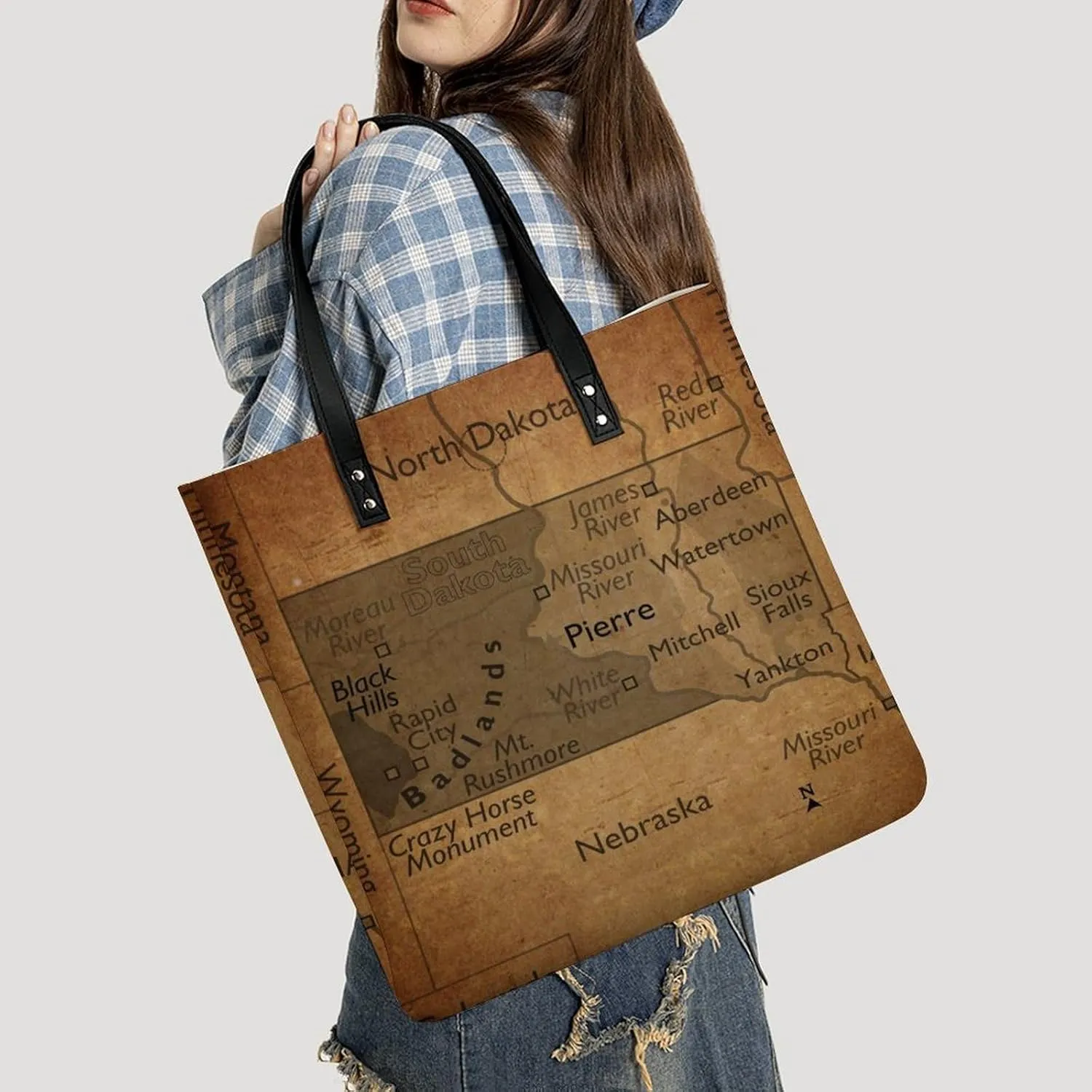 Vintage Maps of New Jersey Leather Handbags Shoping Bag Women Large Capacity Beach Bag
