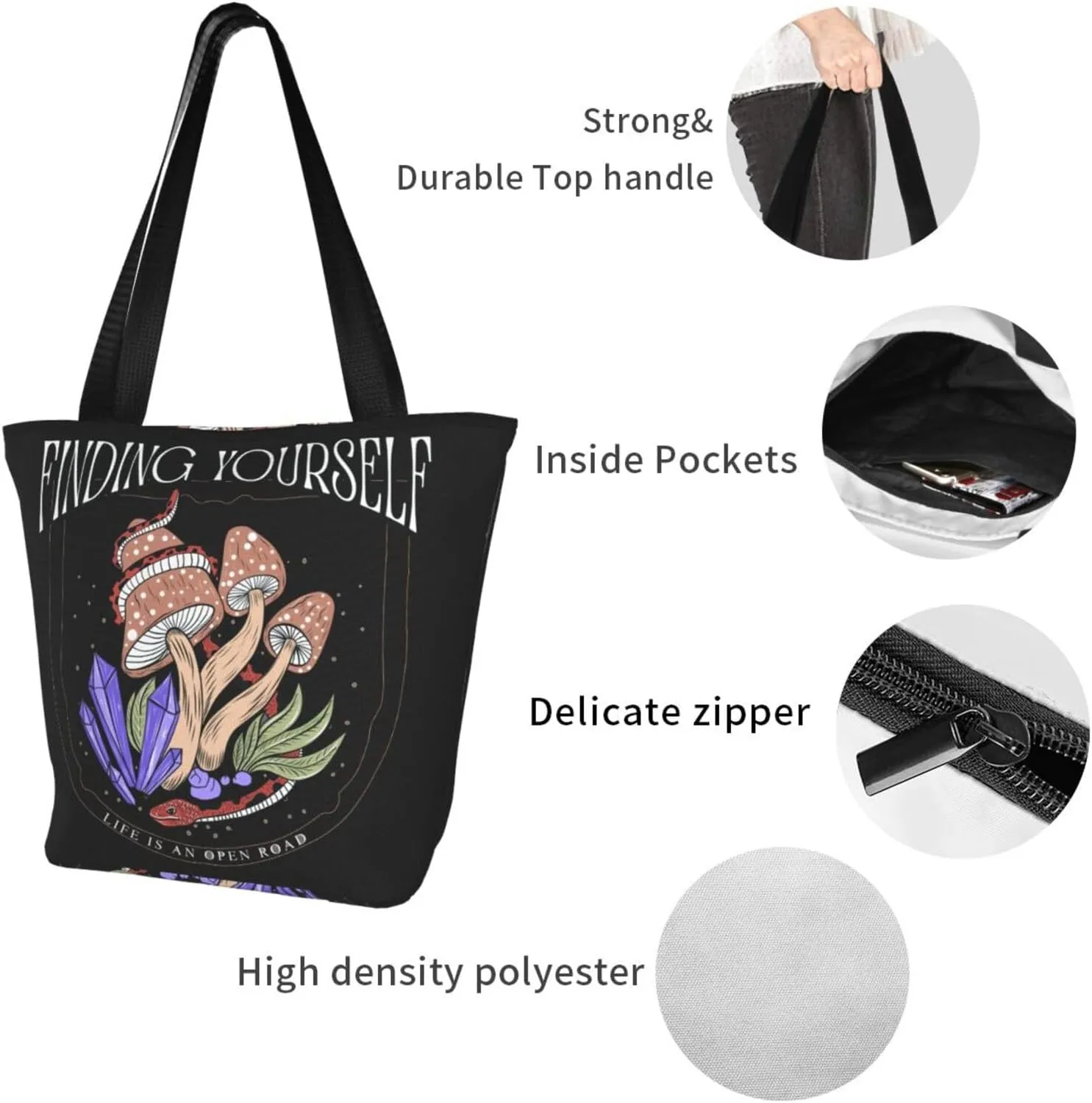 Vintage Mushrooms It's Okay to Not Be Okay Women's Tote Bag Lightweight Shopping Handbag Travel Shoulder Bag