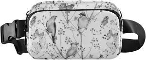 Vintage Nature Seamless Texture with Birds, Flowers Butterflies Adjustable Belt Running Bag, Crossbody Fanny Pack Waist Runners Bag Tote for Women Men Sports Hiking Fitness Exercise Gym Pouch
