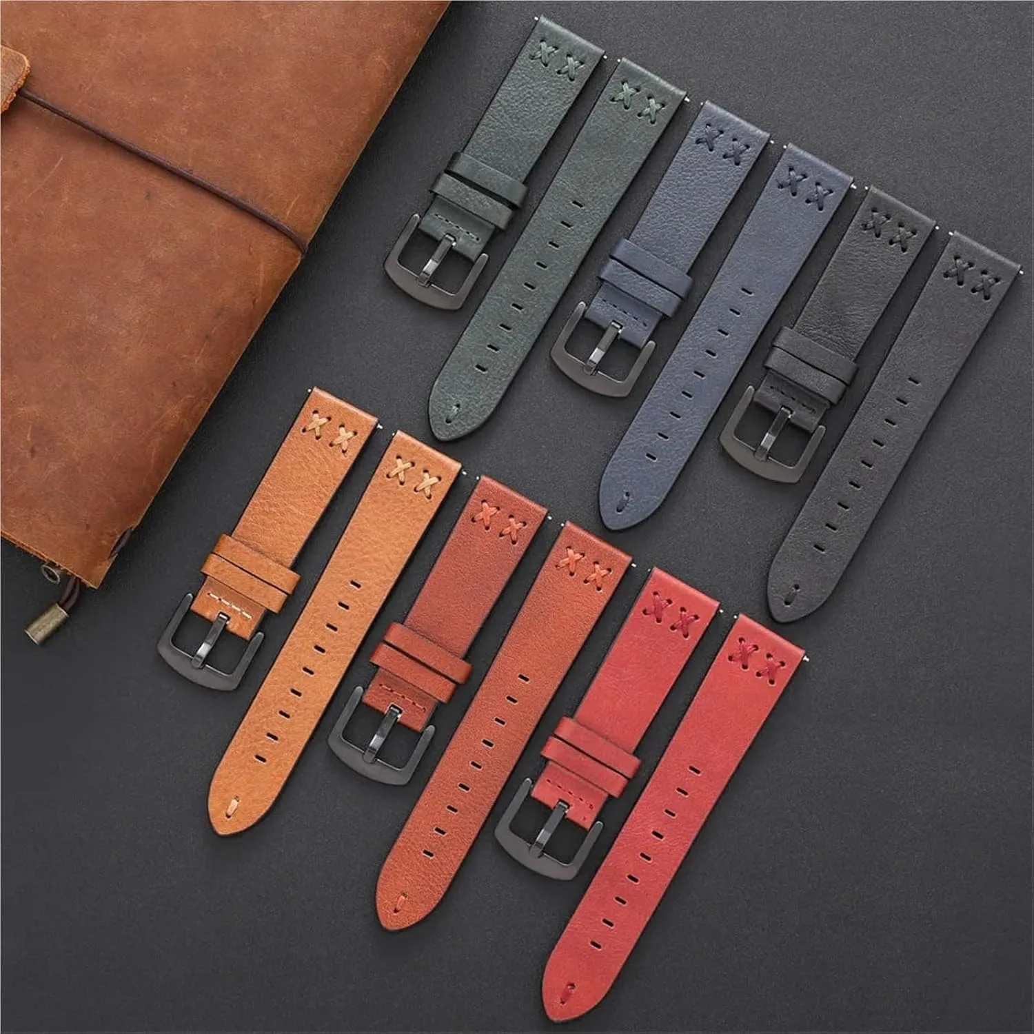 Vintage Watch Band Handmade Stitching Leather Watch Straps 20mm 22mm With Stainless Steel Buckle Women Men