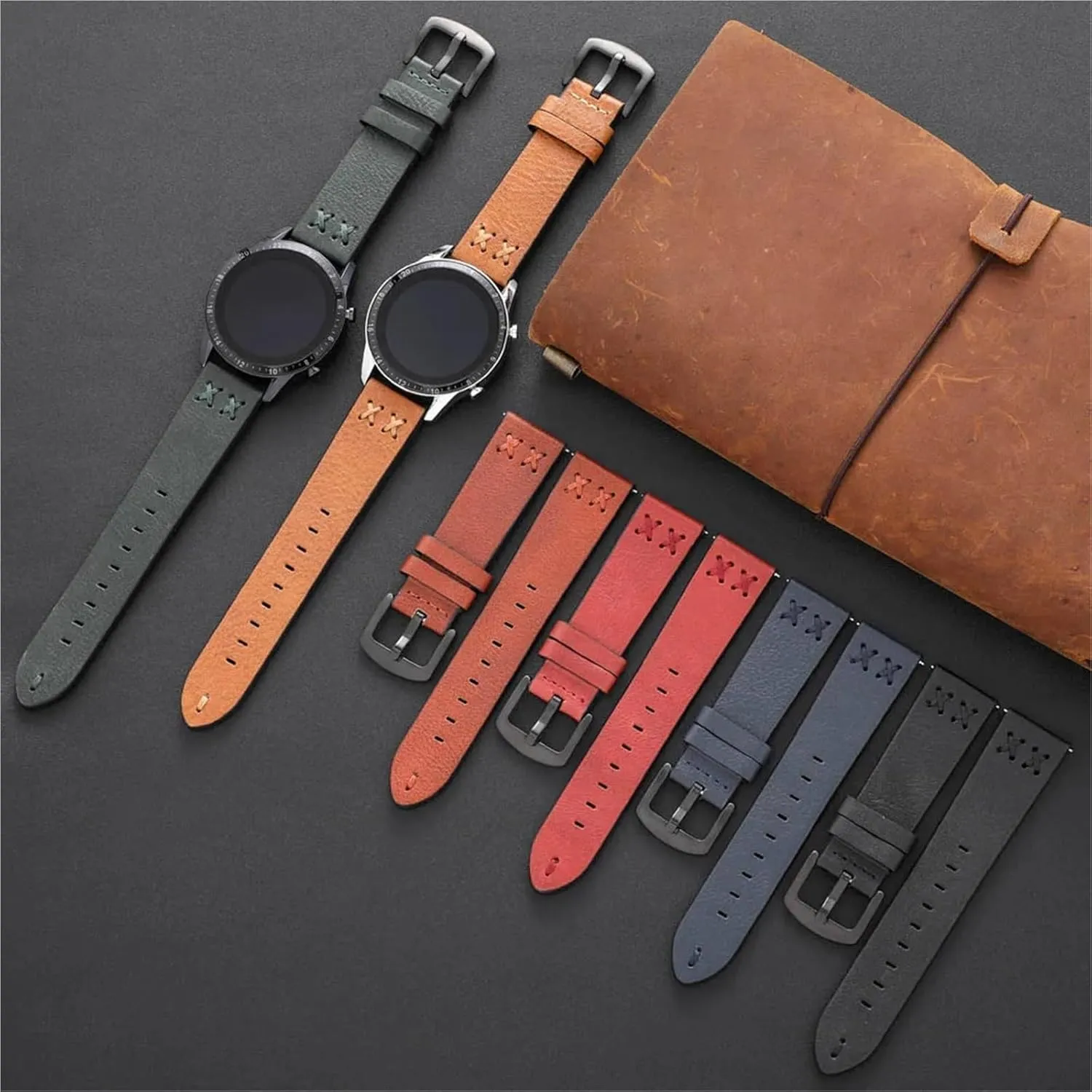 Vintage Watch Band Handmade Stitching Leather Watch Straps 20mm 22mm With Stainless Steel Buckle Women Men