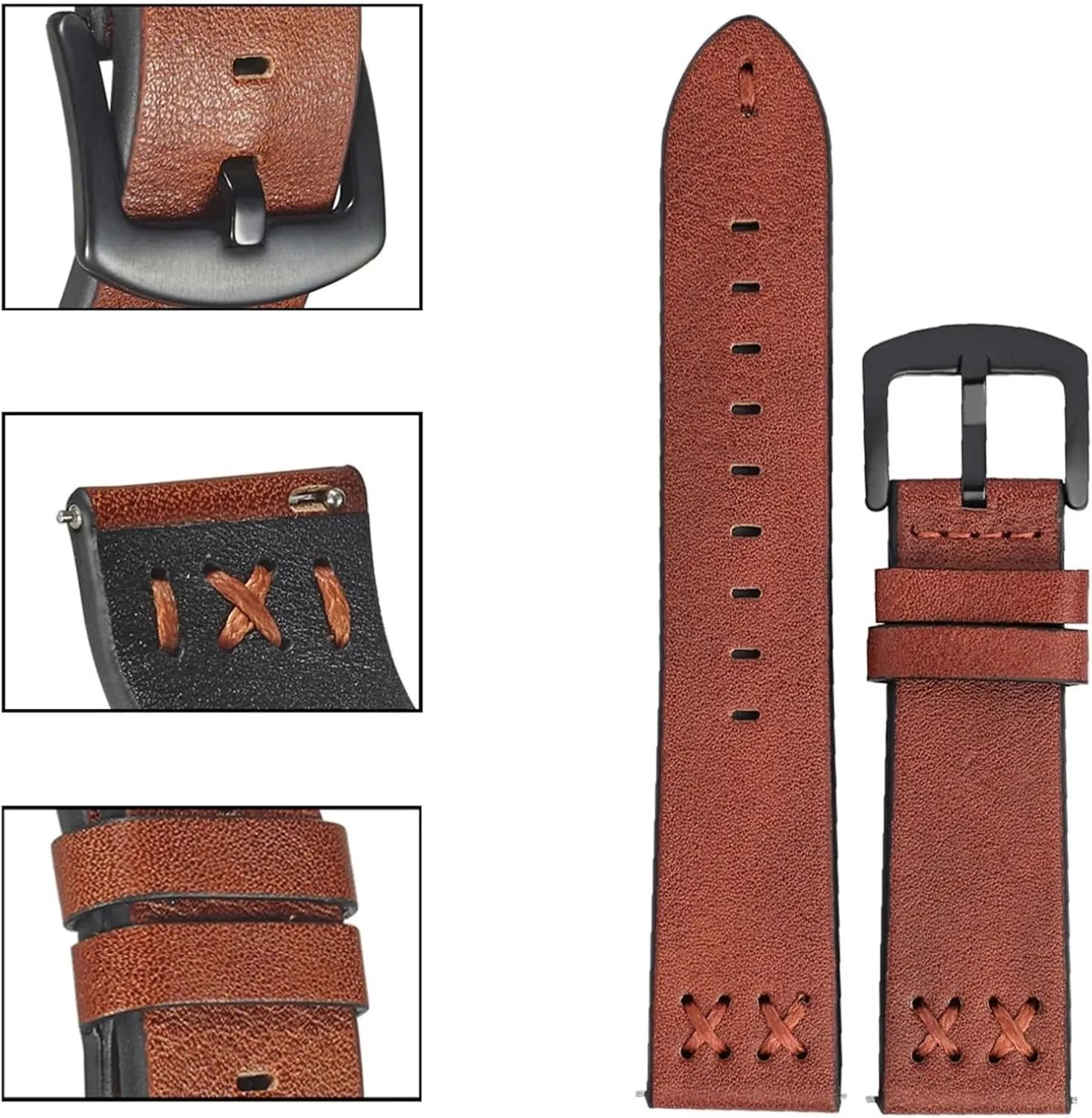 Vintage Watch Band Handmade Stitching Leather Watch Straps 20mm 22mm With Stainless Steel Buckle Women Men