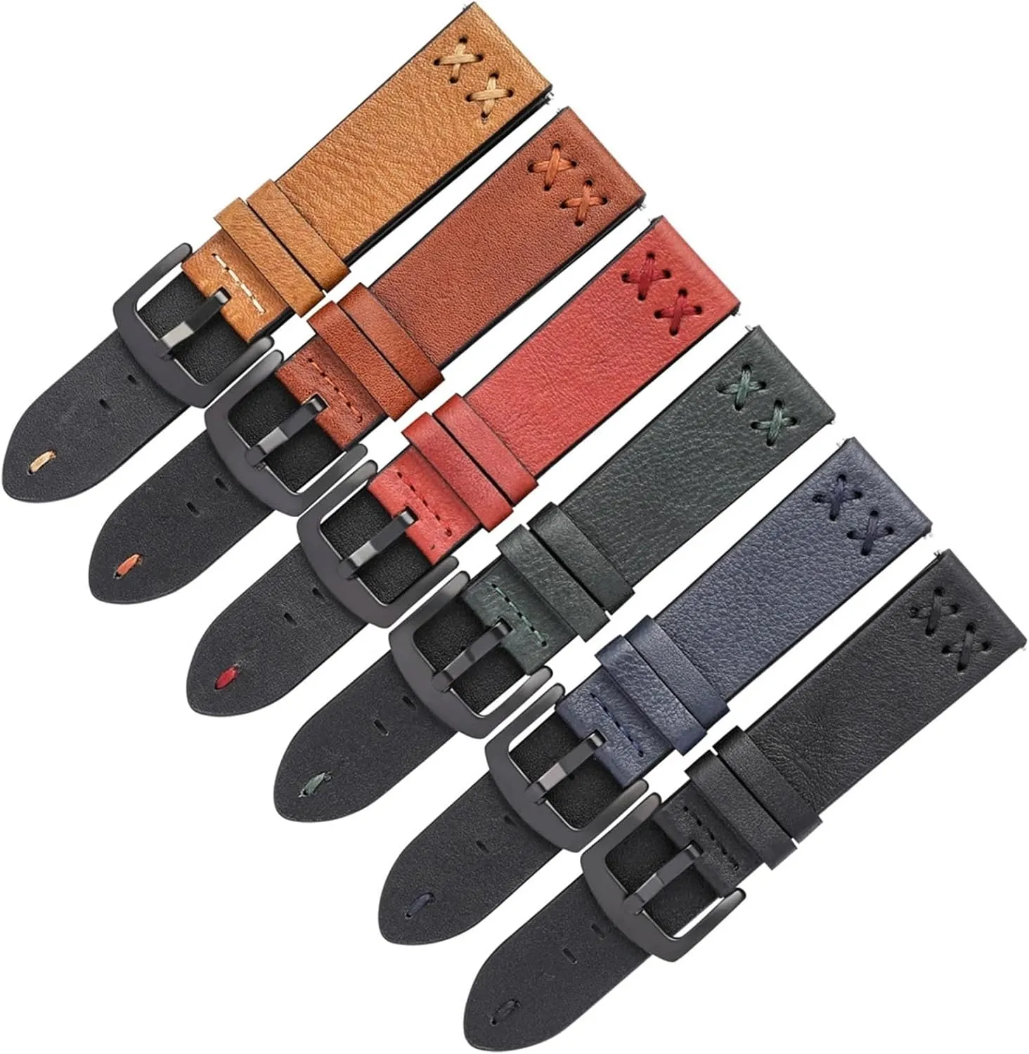 Vintage Watch Band Handmade Stitching Leather Watch Straps 20mm 22mm With Stainless Steel Buckle Women Men