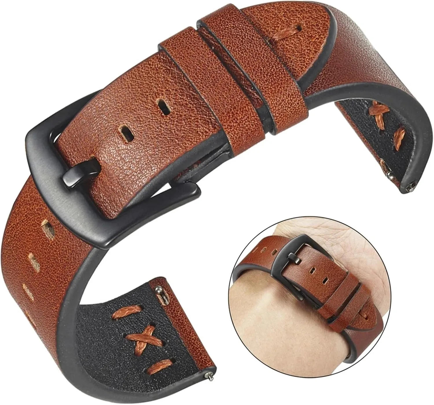 Vintage Watch Band Handmade Stitching Leather Watch Straps 20mm 22mm With Stainless Steel Buckle Women Men