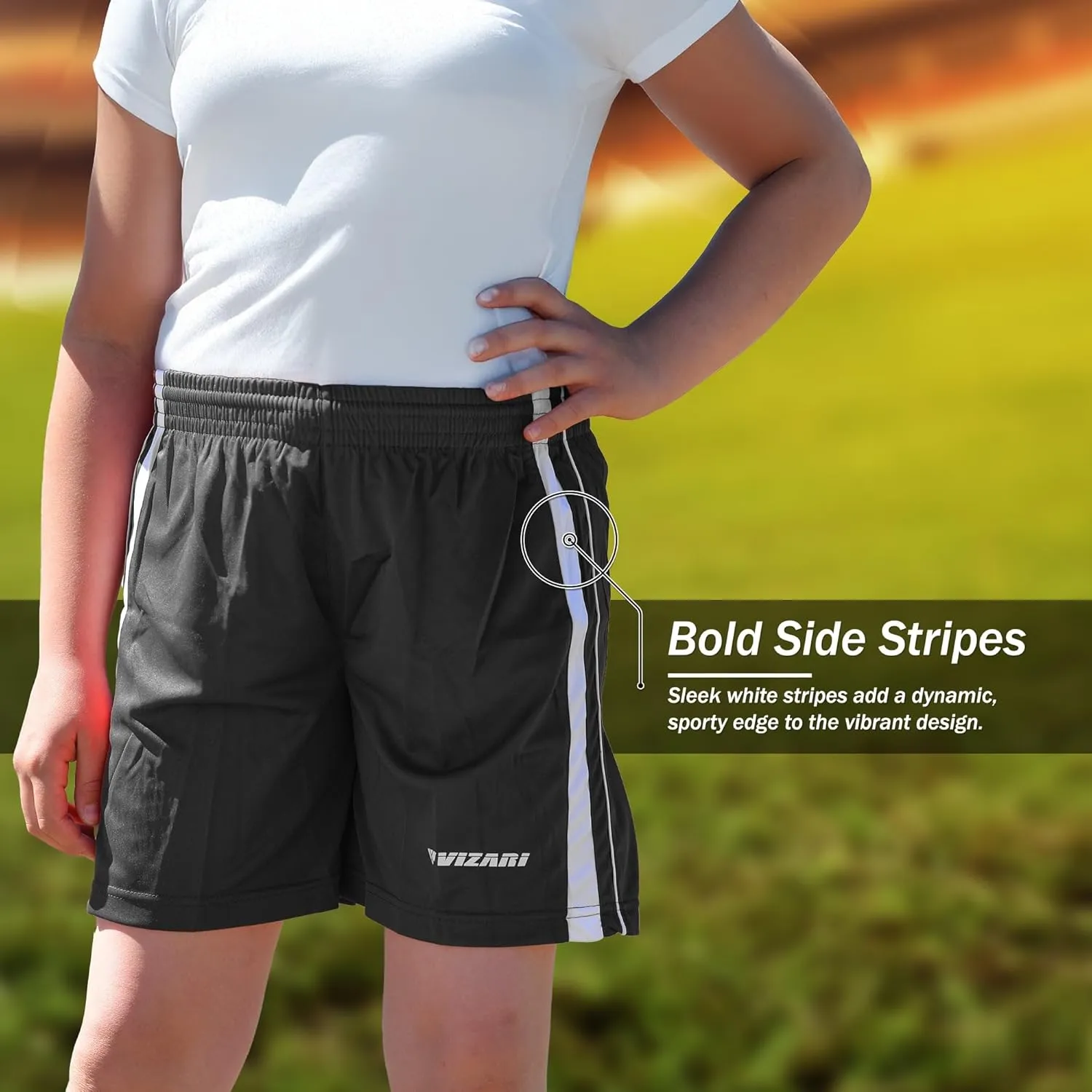 Vizari Athletic Shorts for Youth | Breathable Polyester Perfect for Soccer, Gym, Running, and Sports Play