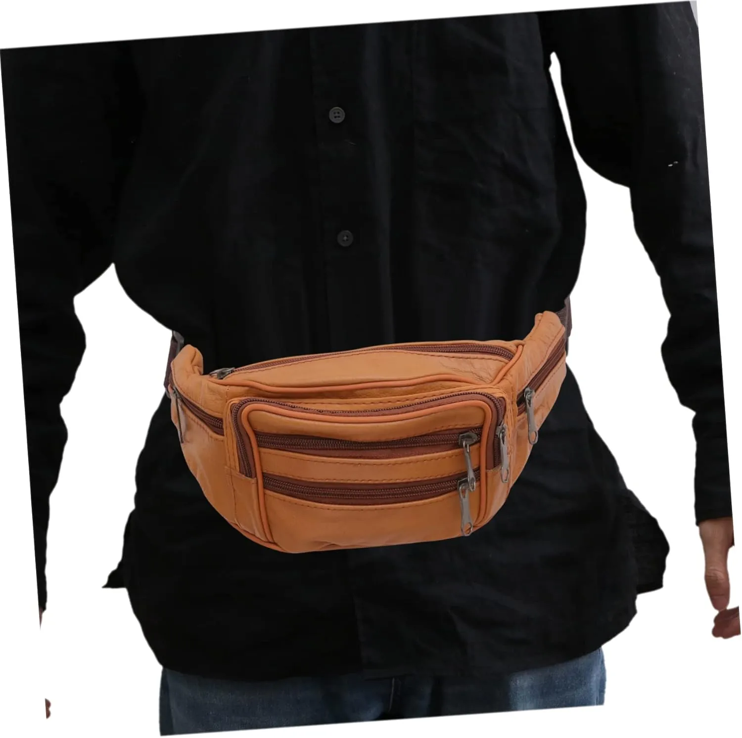 Waist Bag for Men Fashionable Leather Chest Bag for Daily Use Travel Sports Zipped Pocket