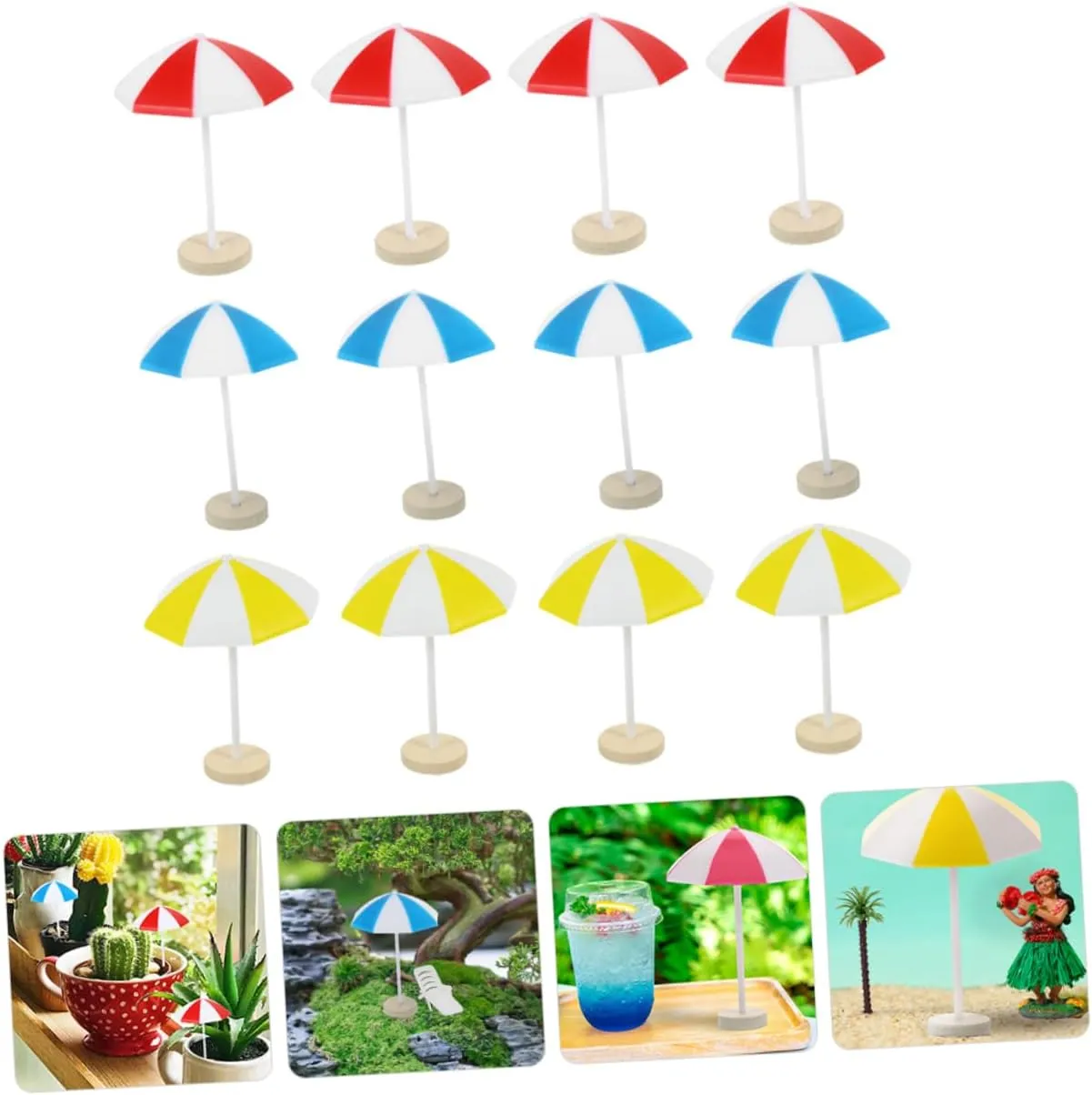 Wakauto 2sets 8pcs Miniature Beach Umbrella Props for Dollhouse Decor Sunshade Models for Miniature Gardens Potted Plants and Ocean Scene Decoration 8pcs*2