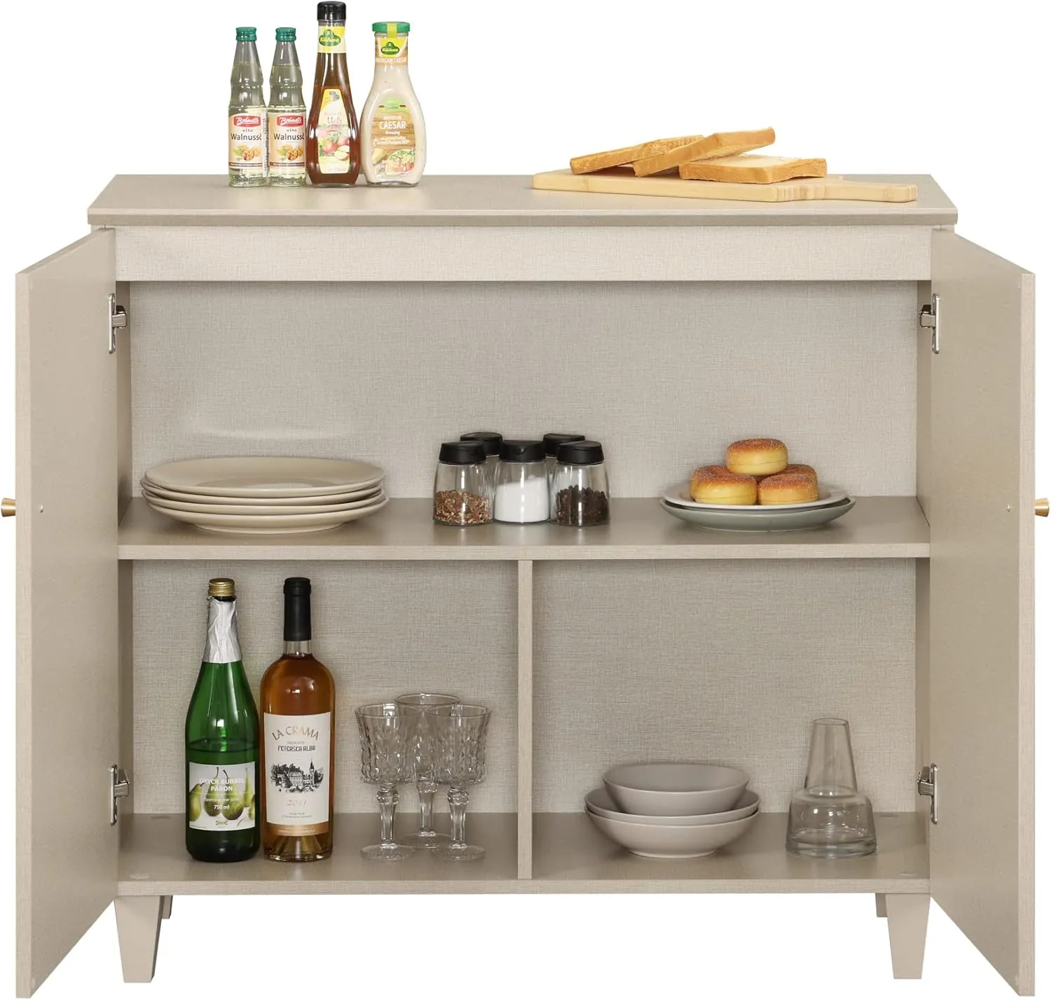 WAMPAT Buffet Cabinets Sideboards, 70.8" Wood Credenza Console Tables with 4 Doors, 2-in-1 Kitchen Storage Cabinets with 6 Compartments & Solid Wood Legs for Living Room, Hallway, Beige