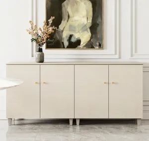 WAMPAT Buffet Cabinets Sideboards, 70.8" Wood Credenza Console Tables with 4 Doors, 2-in-1 Kitchen Storage Cabinets with 6 Compartments & Solid Wood Legs for Living Room, Hallway, Beige