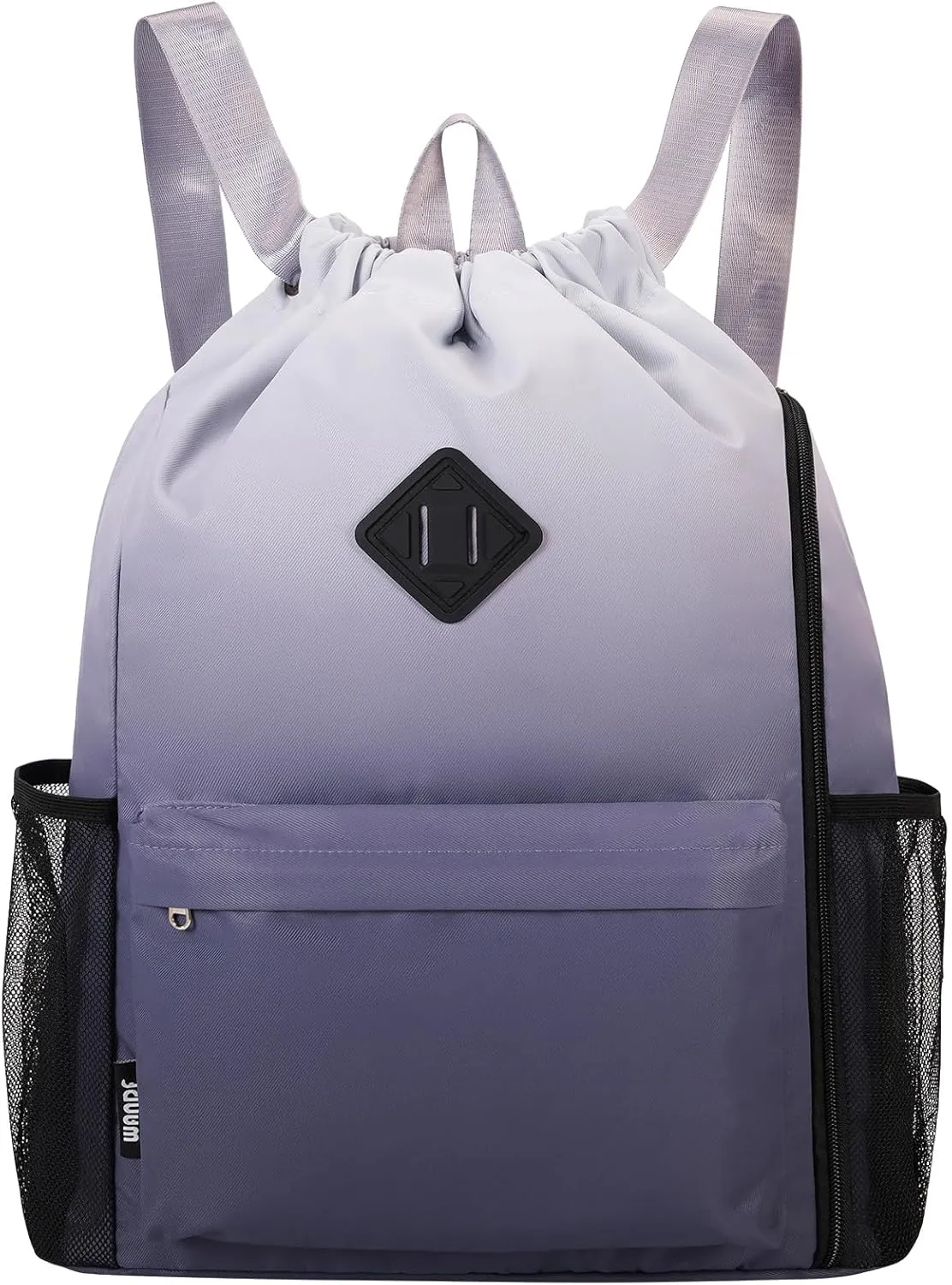 WANDF Drawstring Backpack Sports Gym Bag with Shoes Compartment, Water-Resistant String Backpack Cinch Bag for Women Men (Grey Gradient)