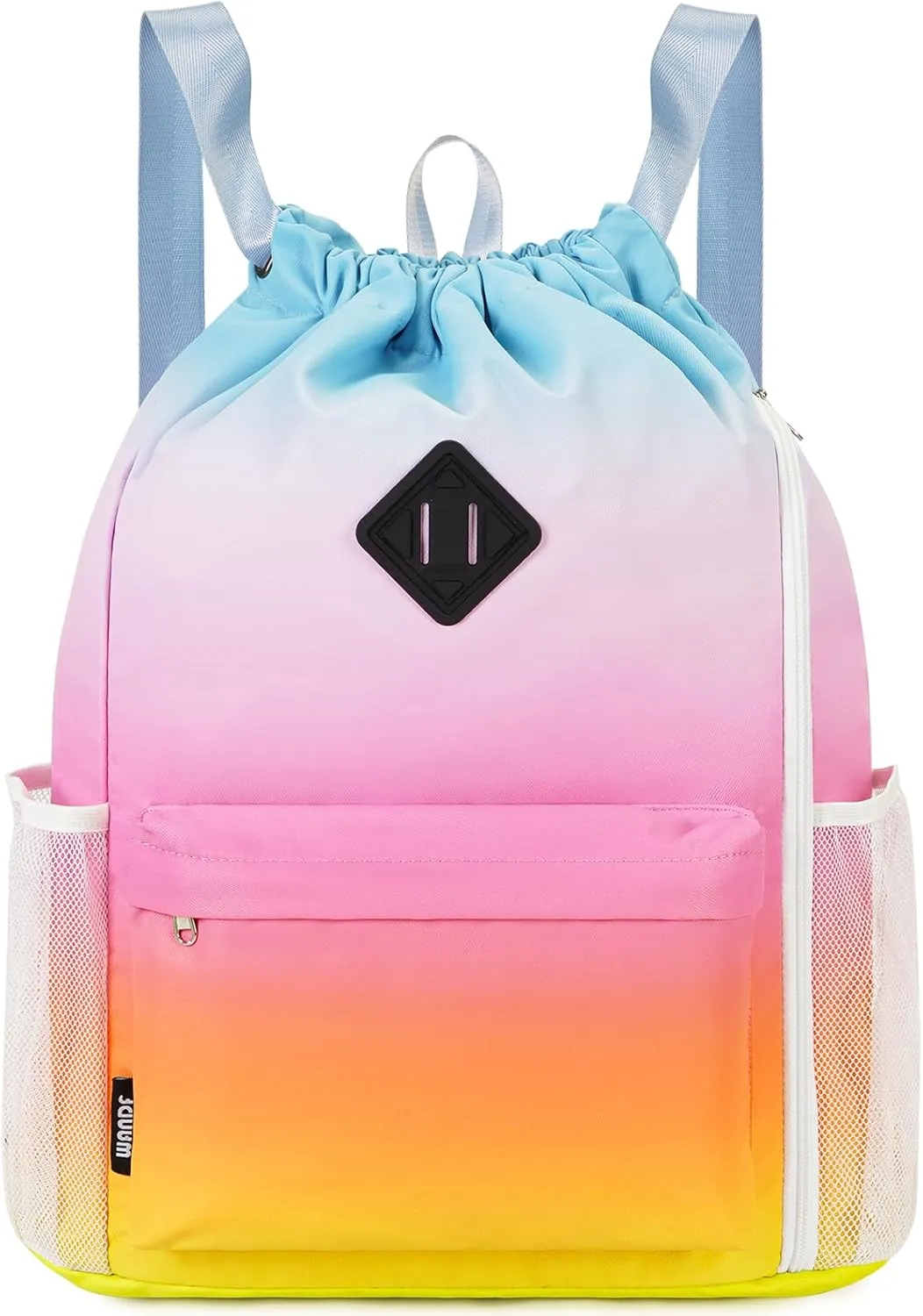 WANDF Drawstring Backpack Sports Gym Bag with Shoes Compartment, Water-Resistant String Backpack Cinch Bag for Women Men (Rainbow)