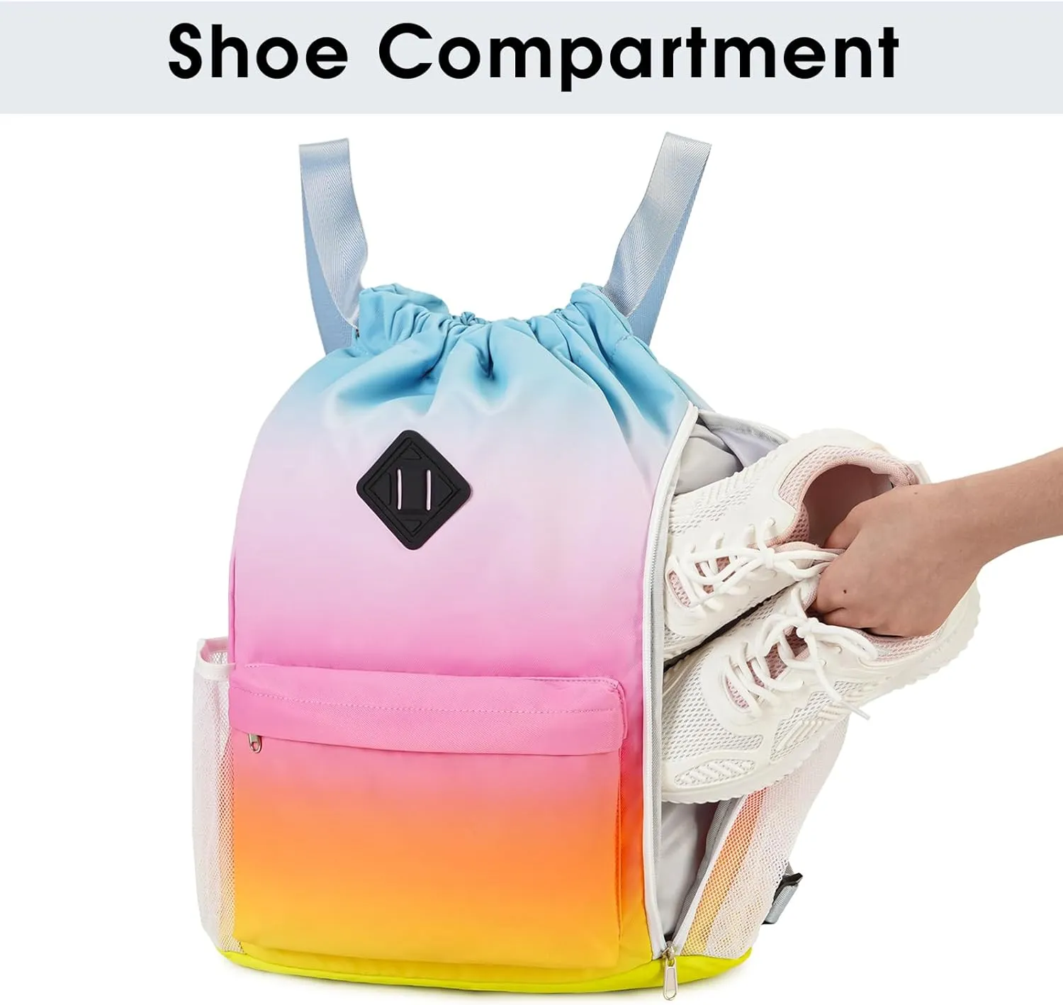 WANDF Drawstring Backpack Sports Gym Bag with Shoes Compartment, Water-Resistant String Backpack Cinch Bag for Women Men (Rainbow)