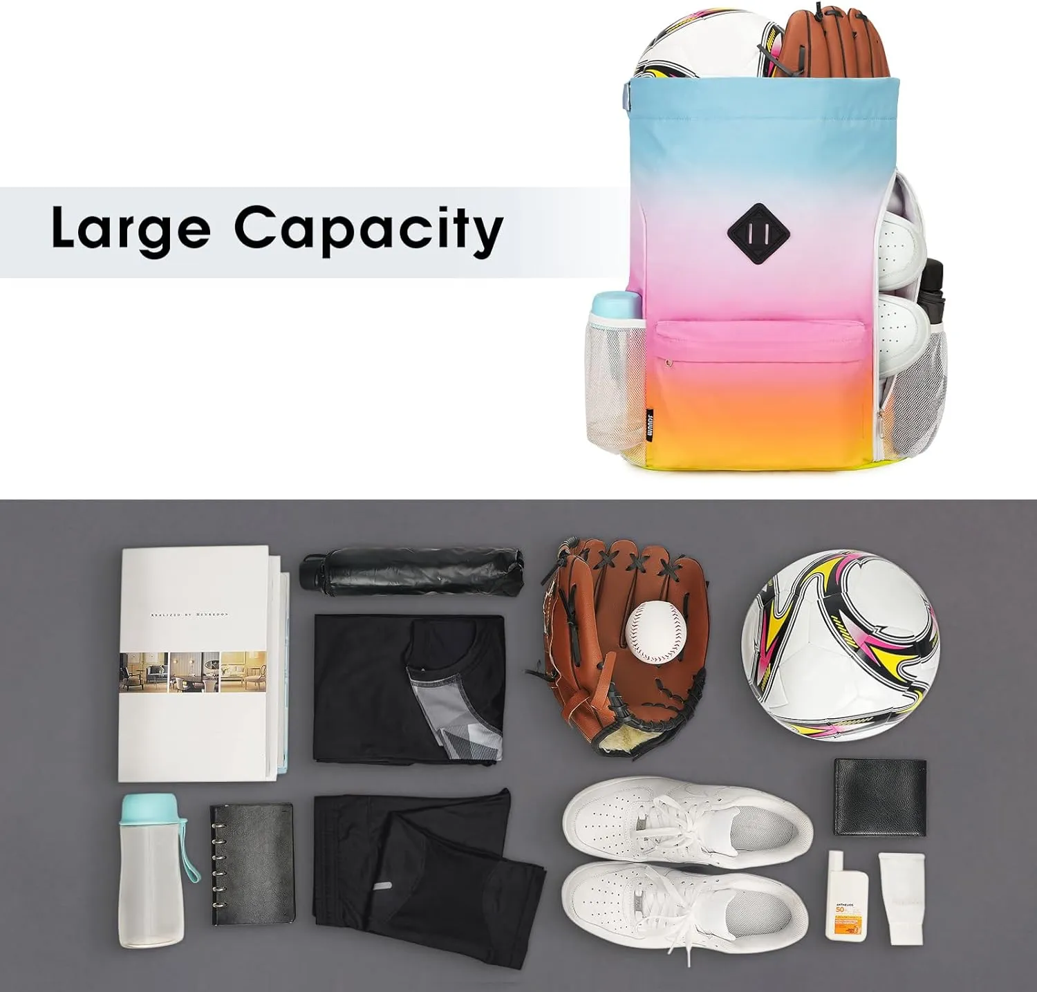 WANDF Drawstring Backpack Sports Gym Bag with Shoes Compartment, Water-Resistant String Backpack Cinch Bag for Women Men (Rainbow)