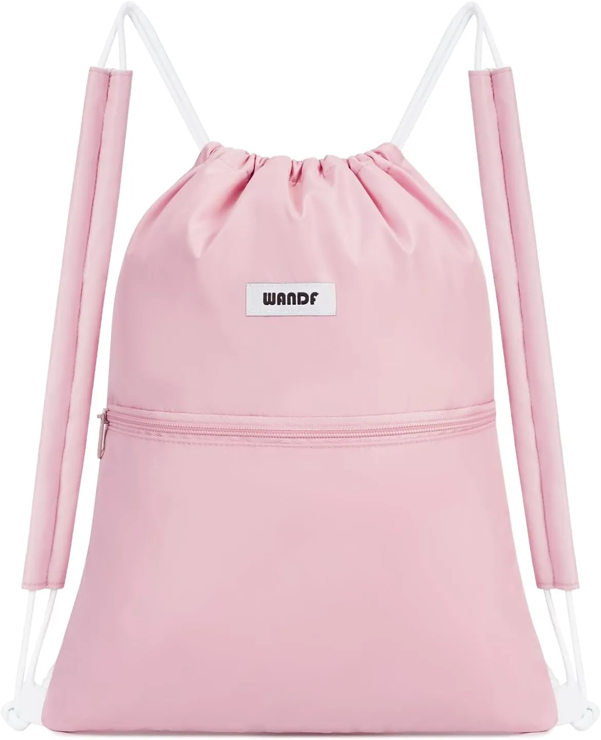 WANDF Drawstring Backpack Sports Gym Bag with Shoulder Pads Water Resistant String Bag Cinch Bag for Women Men (Pink)