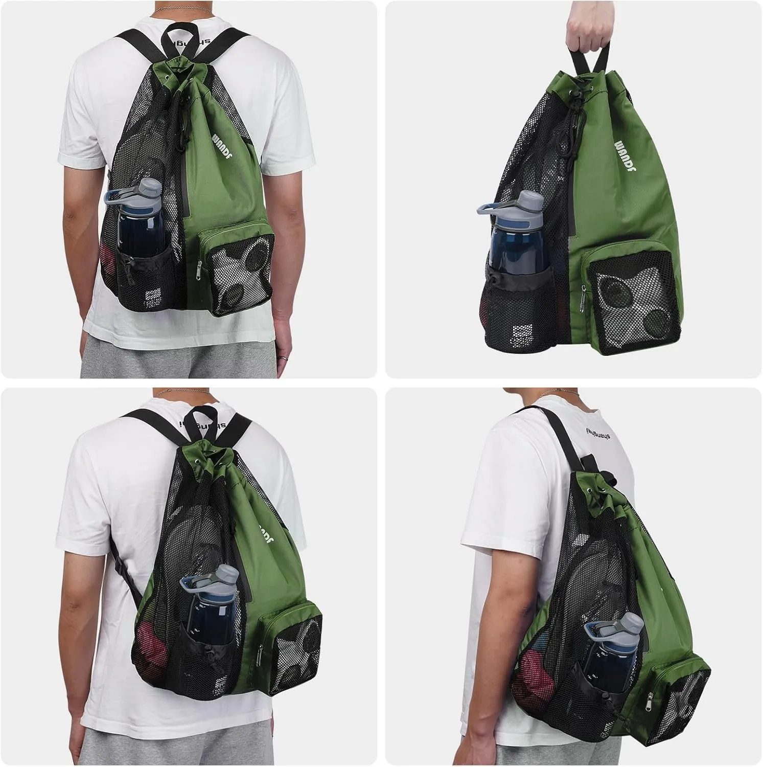 WANDF Swim Bag Mesh Drawstring Backpack with Wet Pocket for Swimming, Gym, and Workout Gear