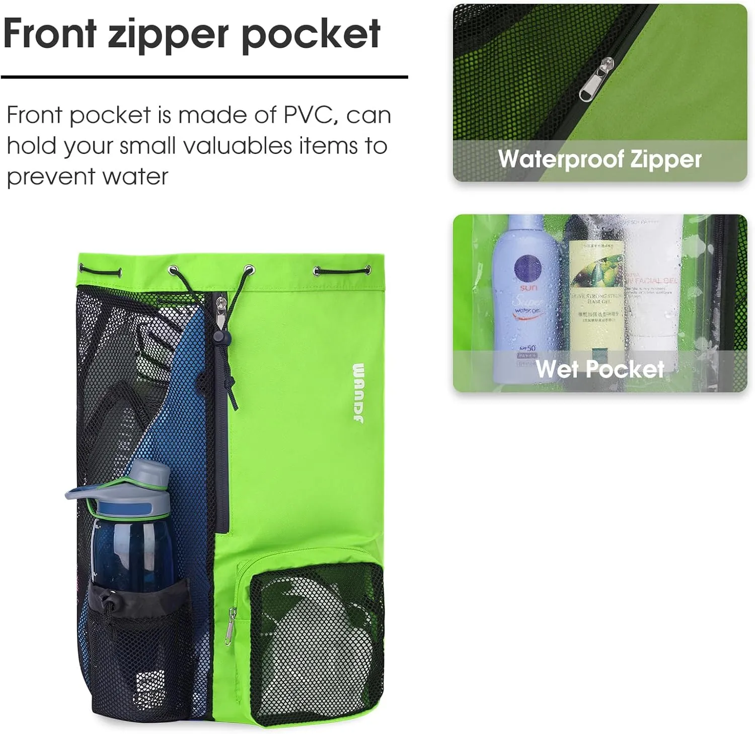WANDF Swim Bag Mesh Drawstring Backpack with Wet Pocket for Swimming, Gym, and Workout Gear