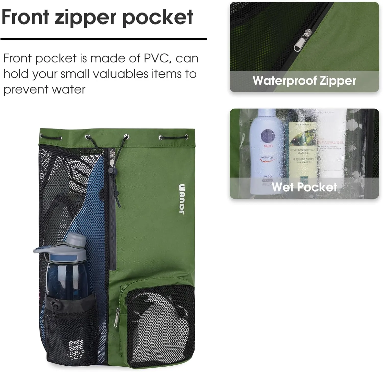 WANDF Swim Bag Mesh Drawstring Backpack with Wet Pocket for Swimming, Gym, and Workout Gear