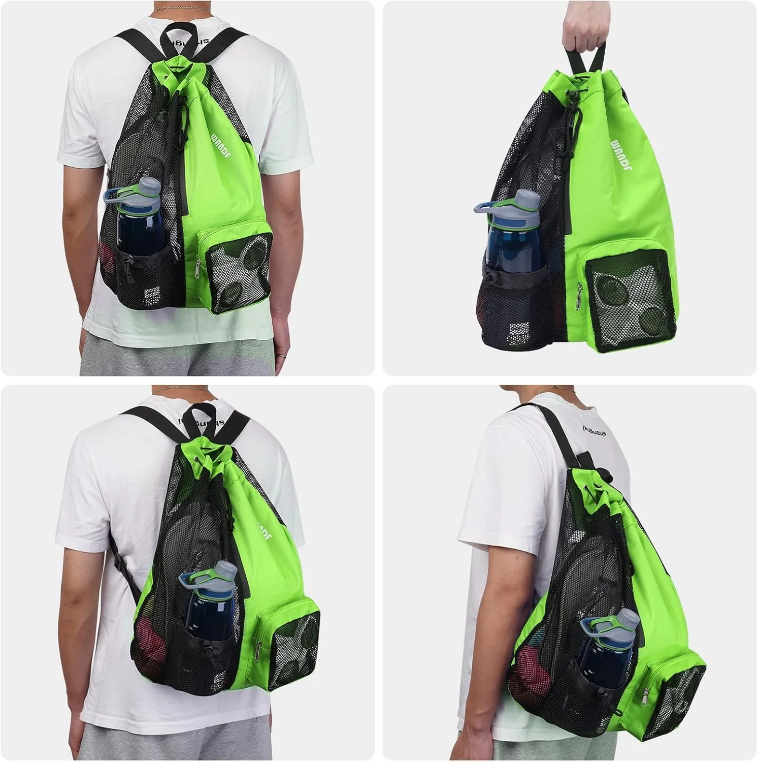 WANDF Swim Bag Mesh Drawstring Backpack with Wet Pocket for Swimming, Gym, and Workout Gear