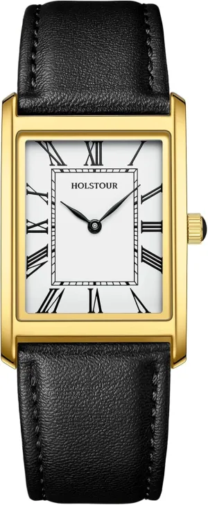 Watches for Men Business Simple Model Rectangle Roman Numerals Case Water Resistant with Leather Strap