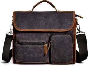 Water Resistant Canvas   Genuine Leather Travel Tote Messenger Cross-body One Shoulder Bag For Men FB202