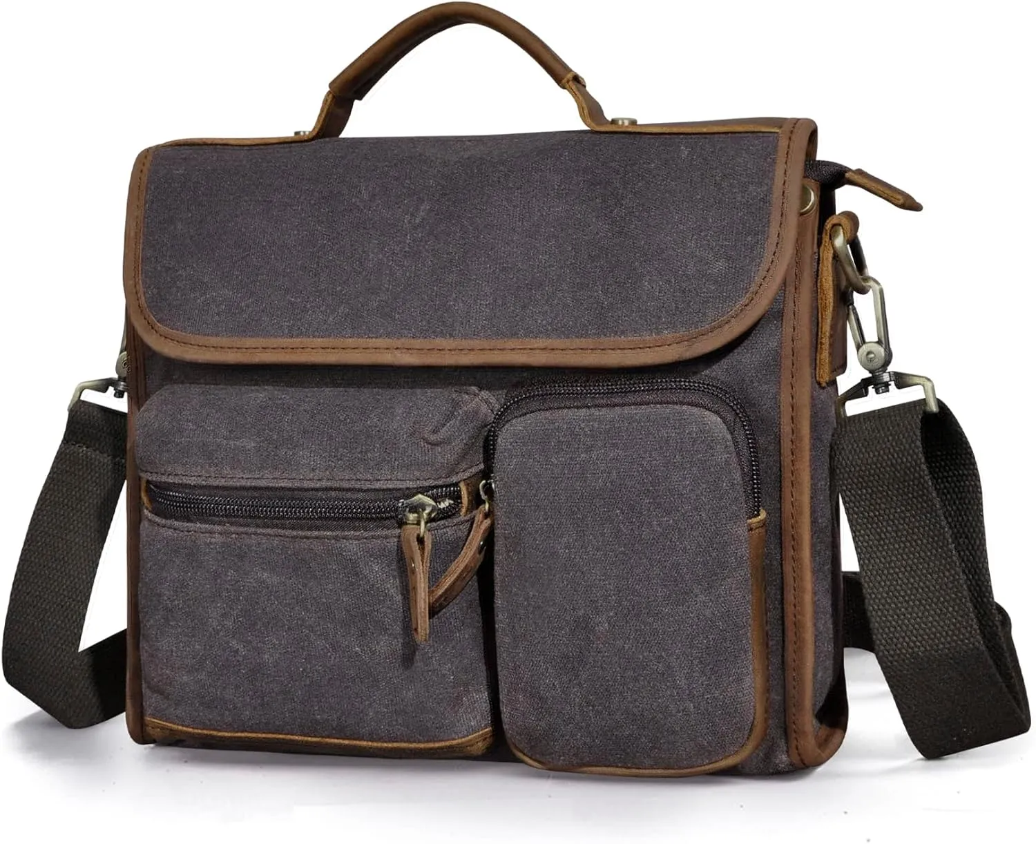 Water Resistant Canvas   Genuine Leather Travel Tote Messenger Cross-body One Shoulder Bag For Men FB202