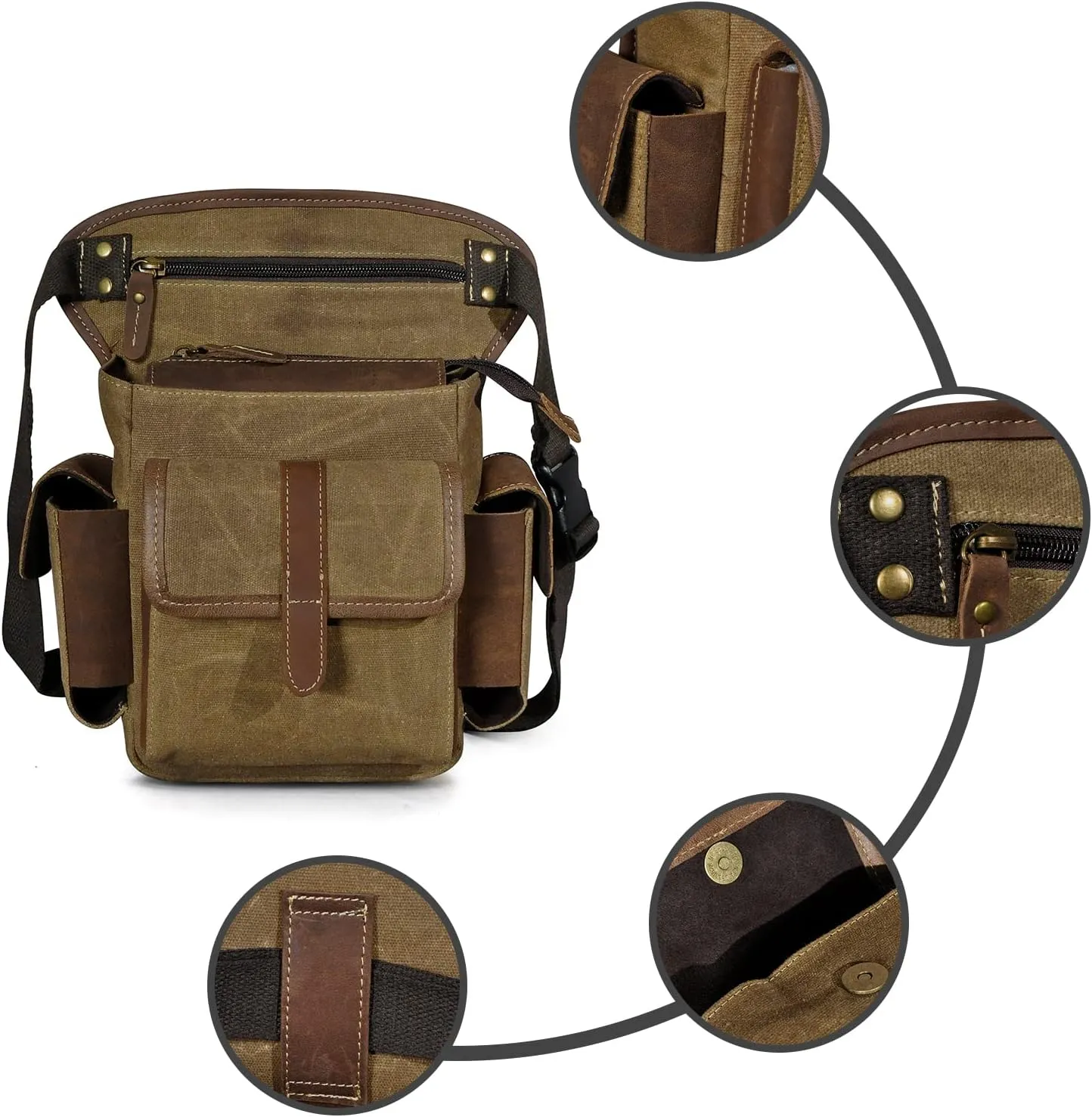 Water Resistant Canvas   Leather Motorcycle Travel Fanny Waist Pack Drop Thigh Leg Bag Pouch For Men Women FB913-5