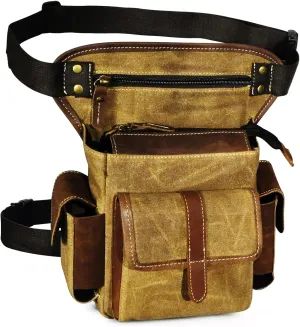 Water Resistant Canvas   Leather Motorcycle Travel Fanny Waist Pack Drop Thigh Leg Bag Pouch For Men Women FB913-5