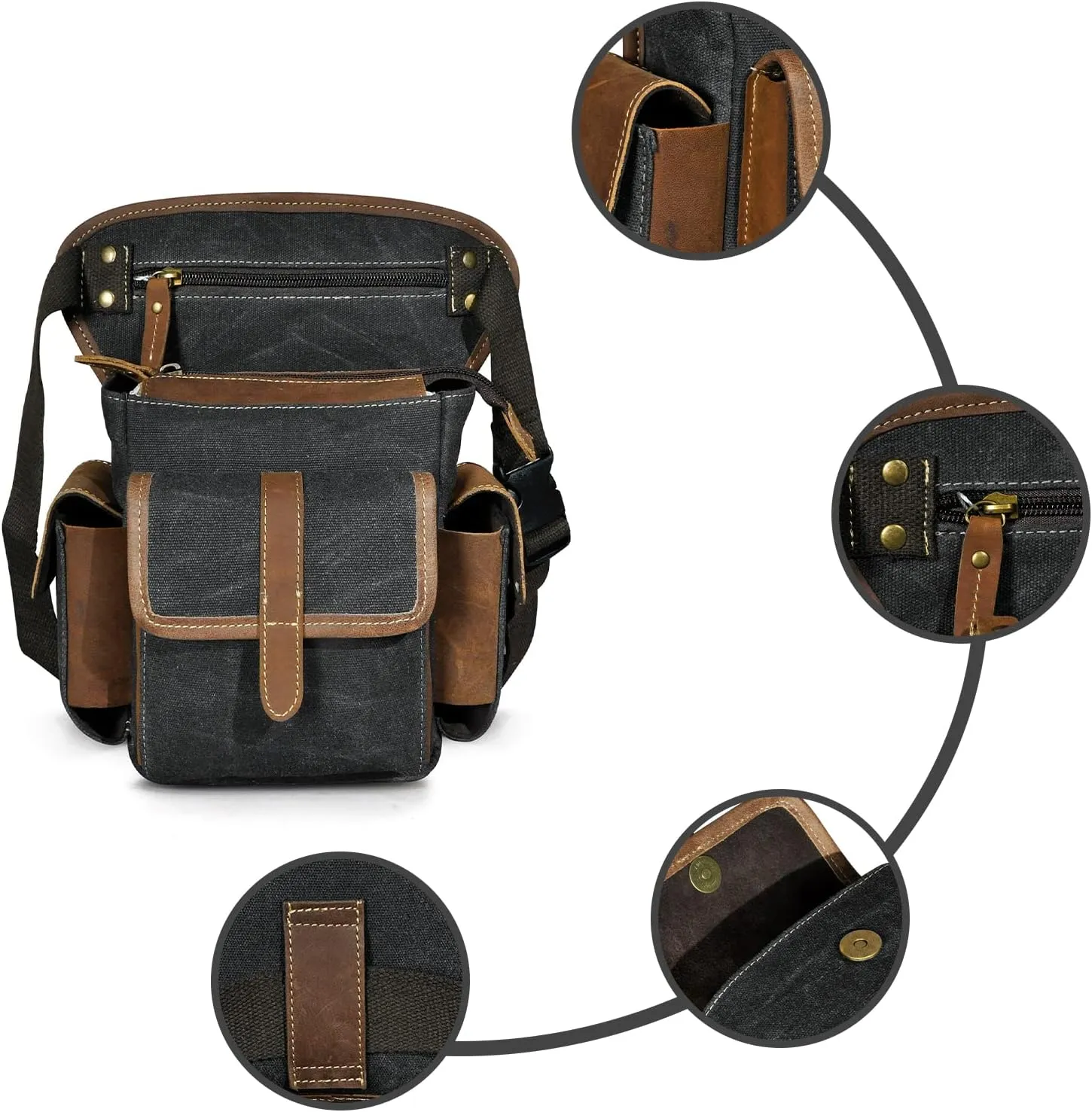 Water Resistant Canvas   Leather Motorcycle Travel Fanny Waist Pack Drop Thigh Leg Bag Pouch For Men Women FB913-5