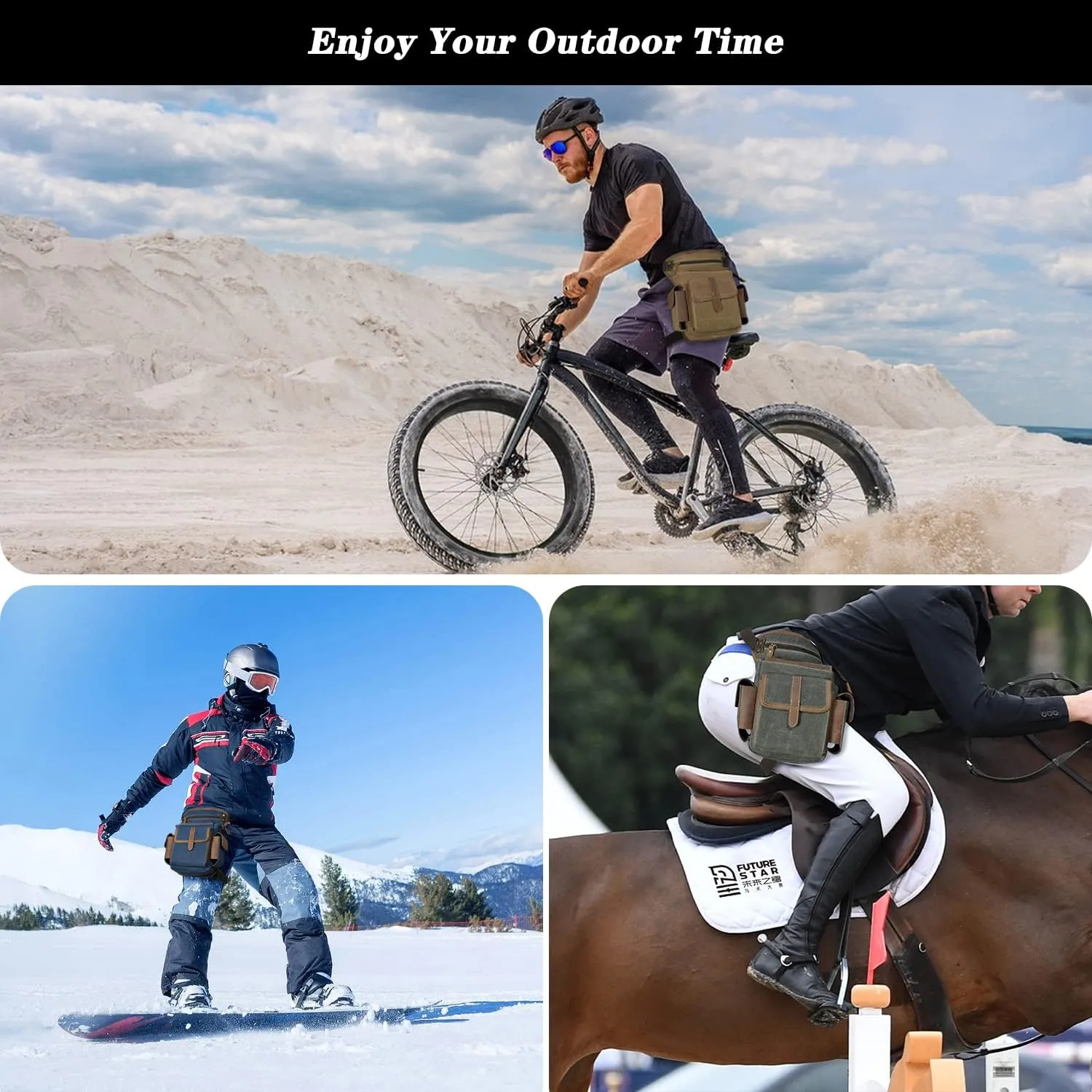 Water Resistant Canvas   Leather Motorcycle Travel Fanny Waist Pack Drop Thigh Leg Bag Pouch For Men Women FB913-5