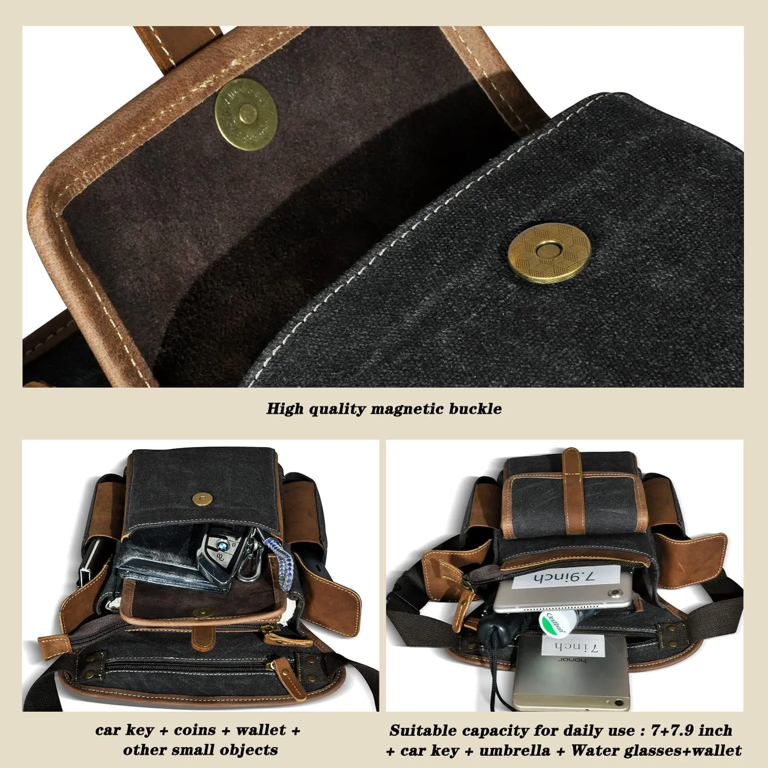Water Resistant Canvas   Leather Motorcycle Travel Fanny Waist Pack Drop Thigh Leg Bag Pouch For Men Women FB913-5