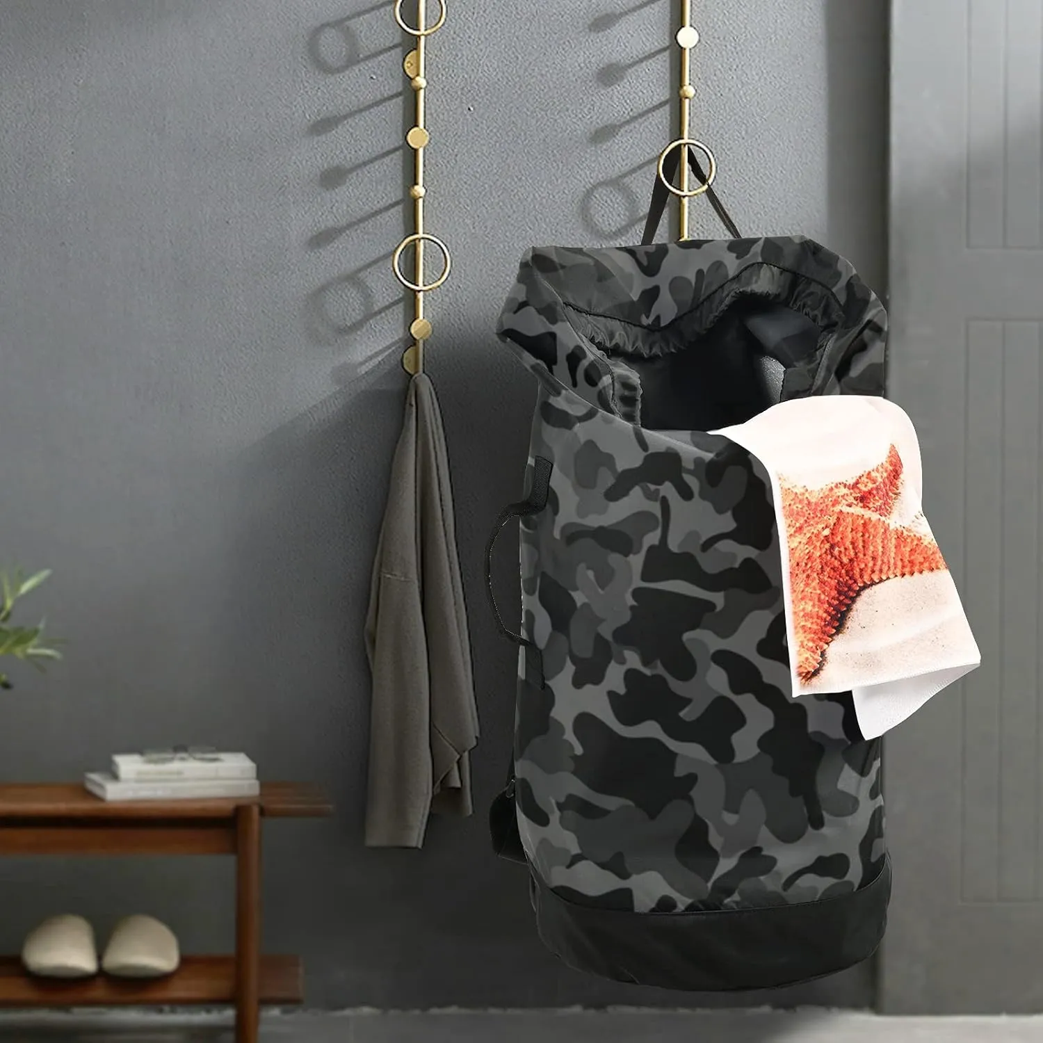 Watercolor Camouflage Laundry Backback Large Heavy Duty Laundry Bag for College Students Laundry bag with Shoulder Straps Dirty Clothes Organizer for Traveling Waterproof