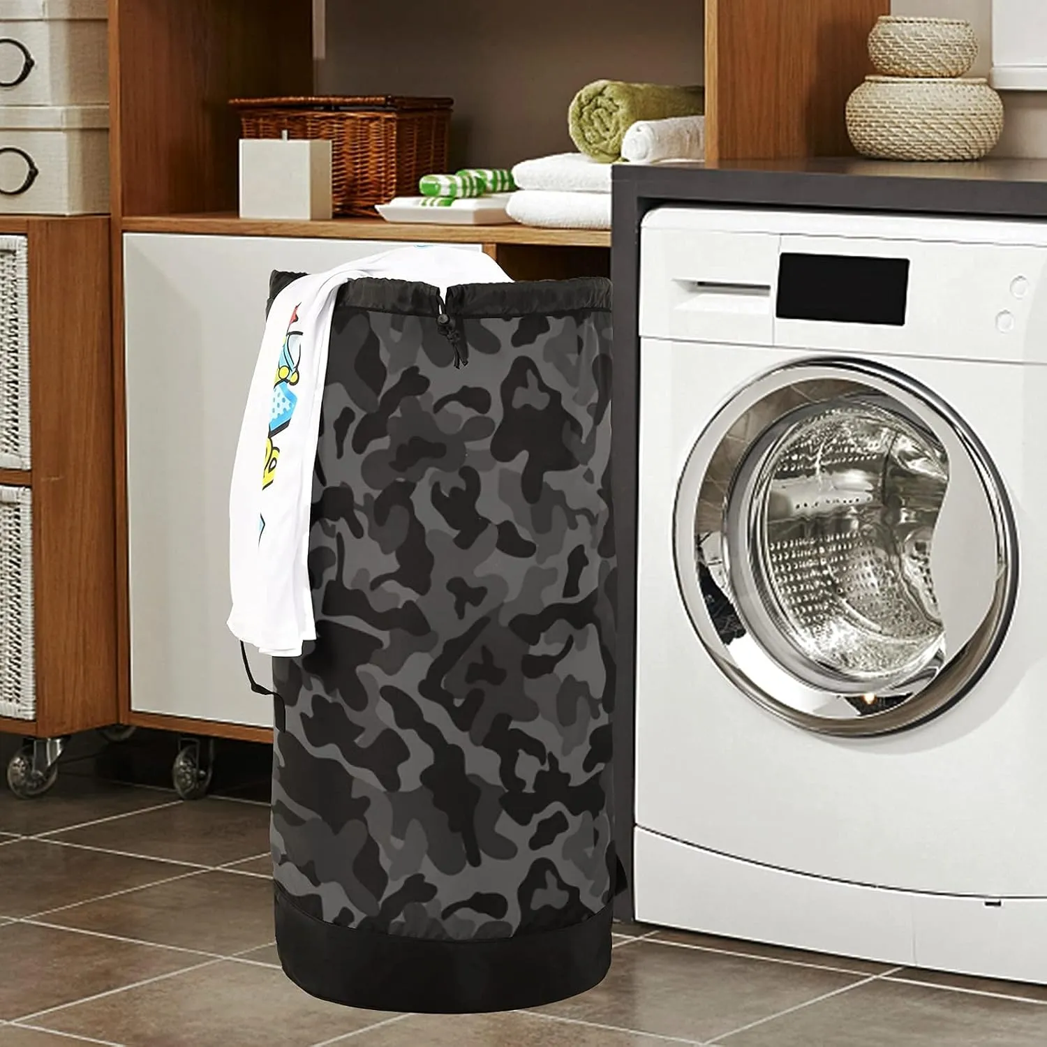 Watercolor Camouflage Laundry Backback Large Heavy Duty Laundry Bag for College Students Laundry bag with Shoulder Straps Dirty Clothes Organizer for Traveling Waterproof