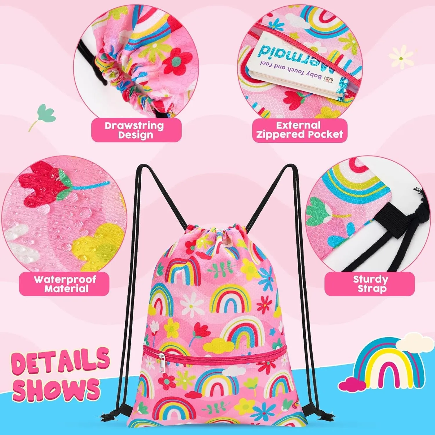 WAWSAM Drawstring Backpack - Drawstring Bags for Kids Swim Bag for Beach