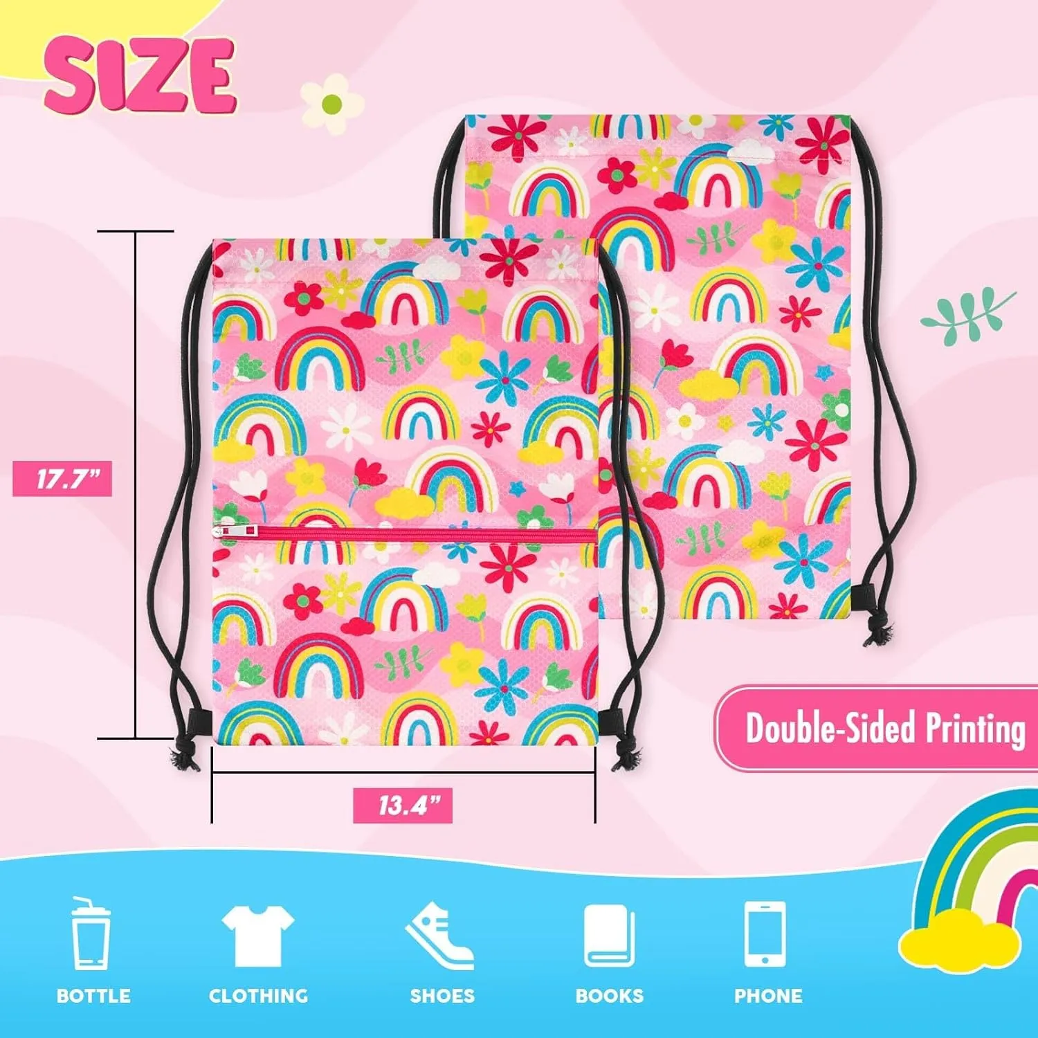 WAWSAM Drawstring Backpack - Drawstring Bags for Kids Swim Bag for Beach