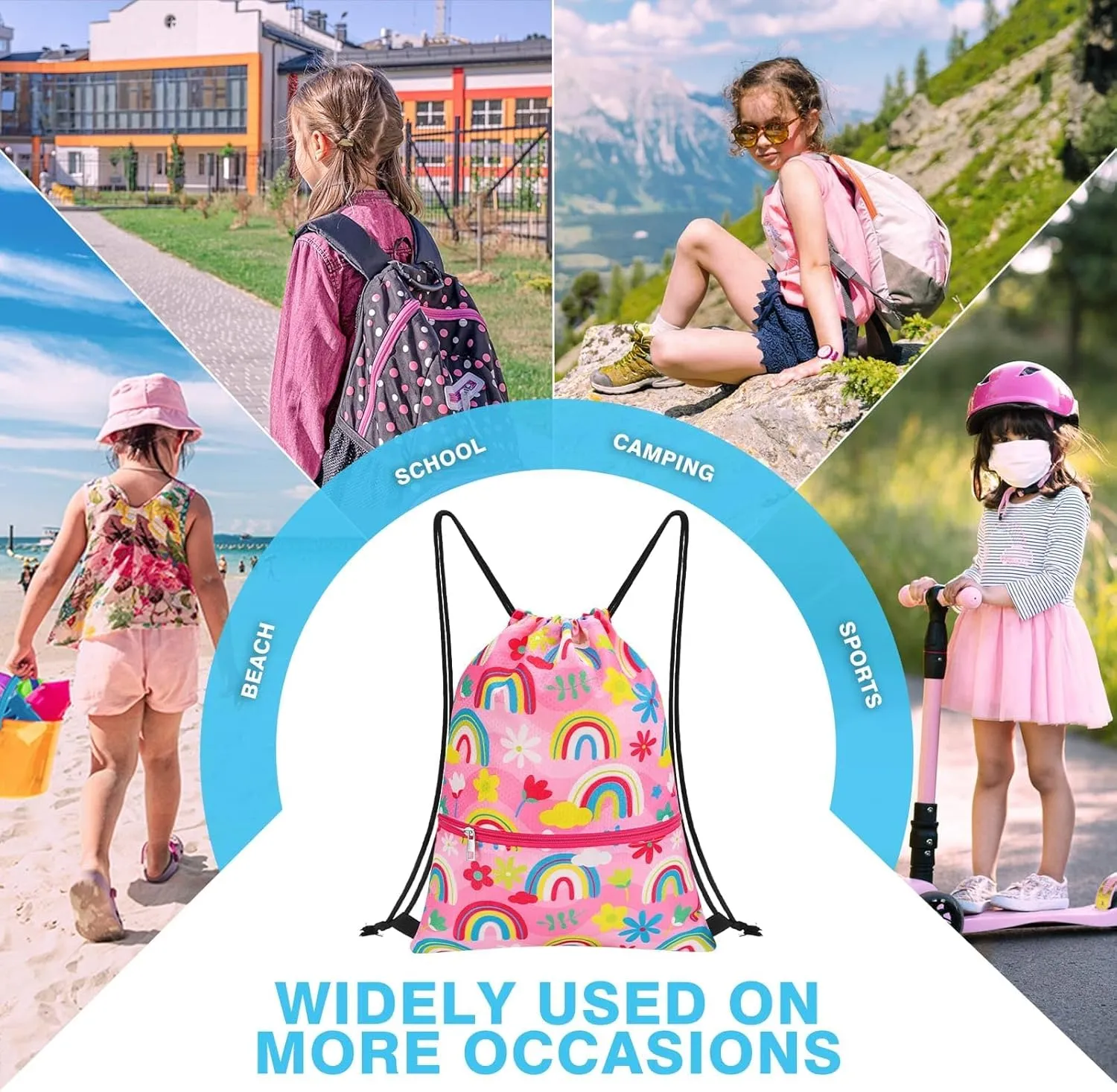 WAWSAM Drawstring Backpack - Drawstring Bags for Kids Swim Bag for Beach