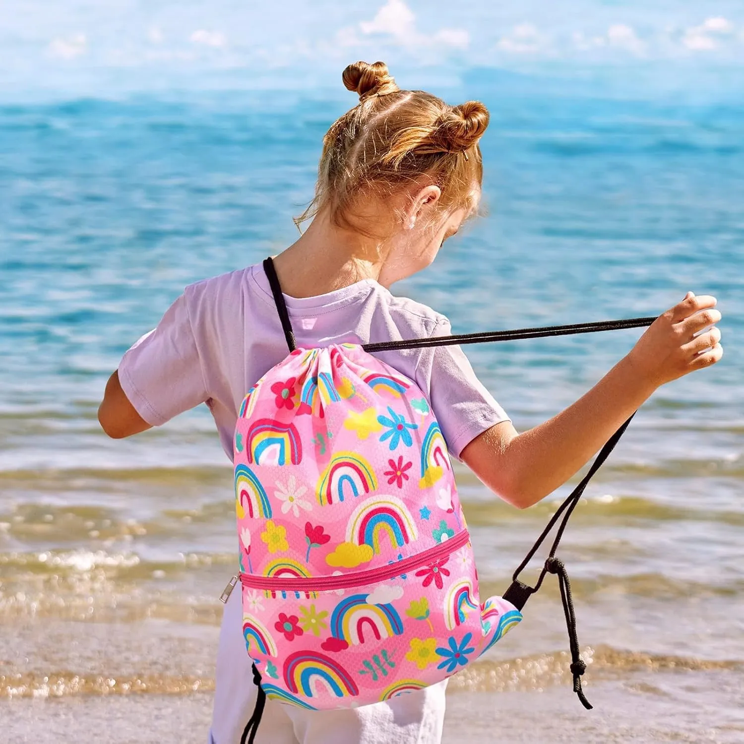 WAWSAM Drawstring Backpack - Drawstring Bags for Kids Swim Bag for Beach