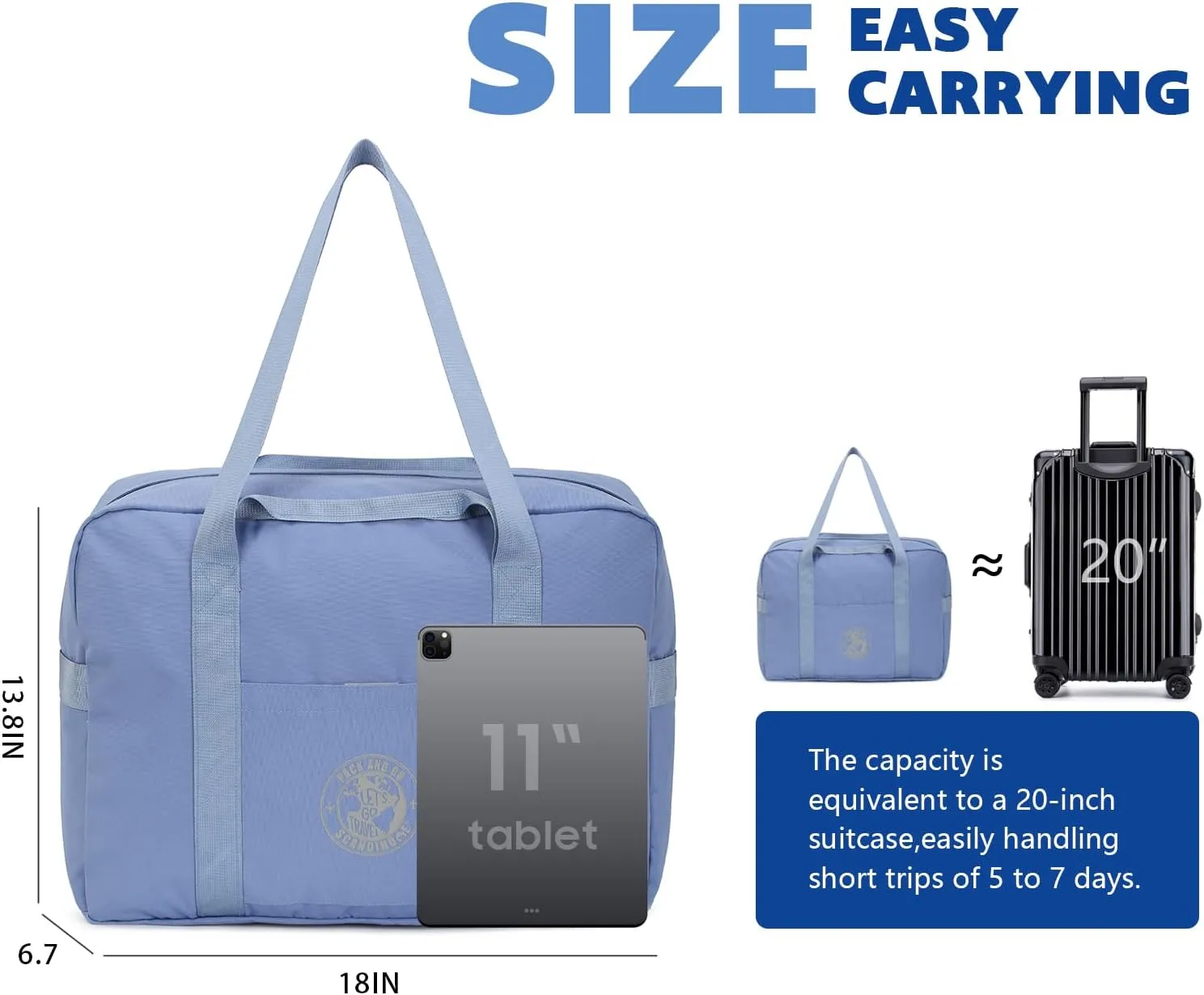 Weekender Bags for Women, Travel Duffel Bags, Water Resistant Personal Item/Carry Bag, Carry on Overnight Bag, Foldable Gym Bag for Travelling, Sports (Blue)