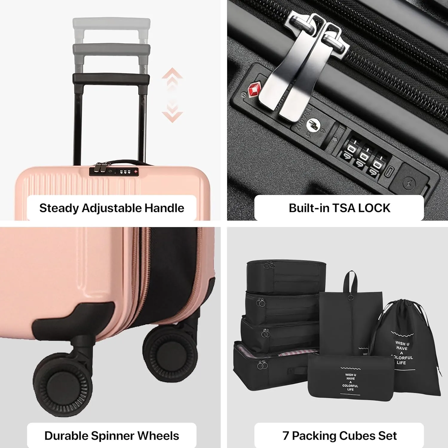 WESTEND 21 Inch Collapsible Carry On Luggage with Spinner Wheels, TSA Lock – Rolling Carry-On Including 7 Packing Cubes