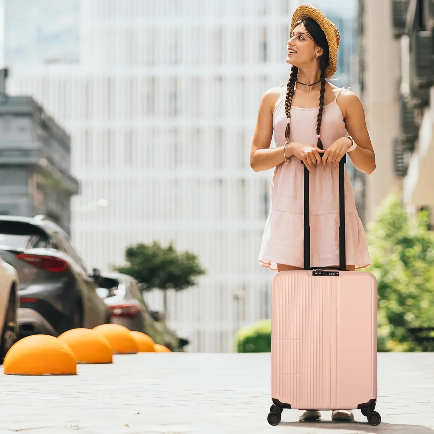 WESTEND 21 Inch Collapsible Carry On Luggage with Spinner Wheels, TSA Lock – Rolling Carry-On Including 7 Packing Cubes