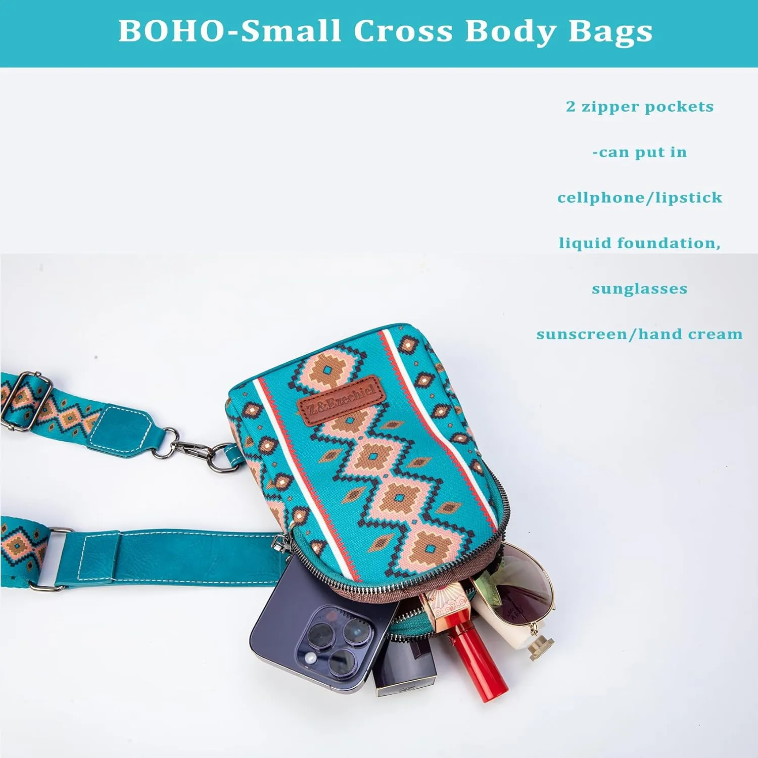 Western Boho Small Crossbody Sling Bag for Women Cotton Canvas Crossbody Bags Fanny Packs Chest Bag Purse for Travel