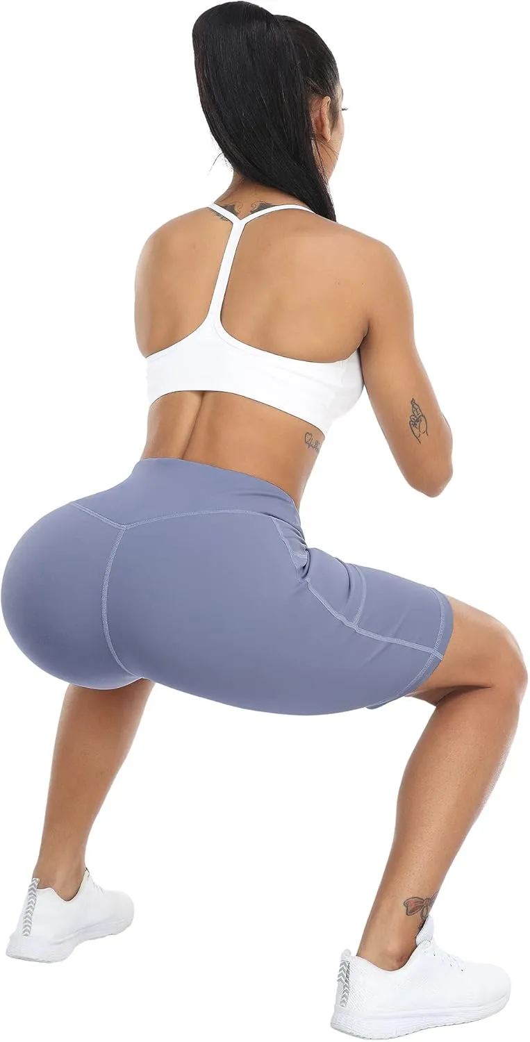 WHOUARE 4 Pack Biker Yoga Shorts with Pockets for Women,High Waisted Athletic Running Workout Gym Shorts Tummy Control
