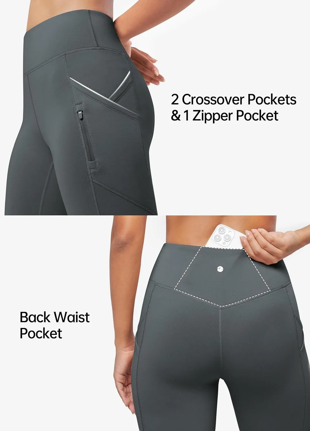 Willit Women's Fleece Lined Pants Thermal Leggings Winter Bootcut Yoga Pants Zipper Pockets Flare High Waist Water Resistant